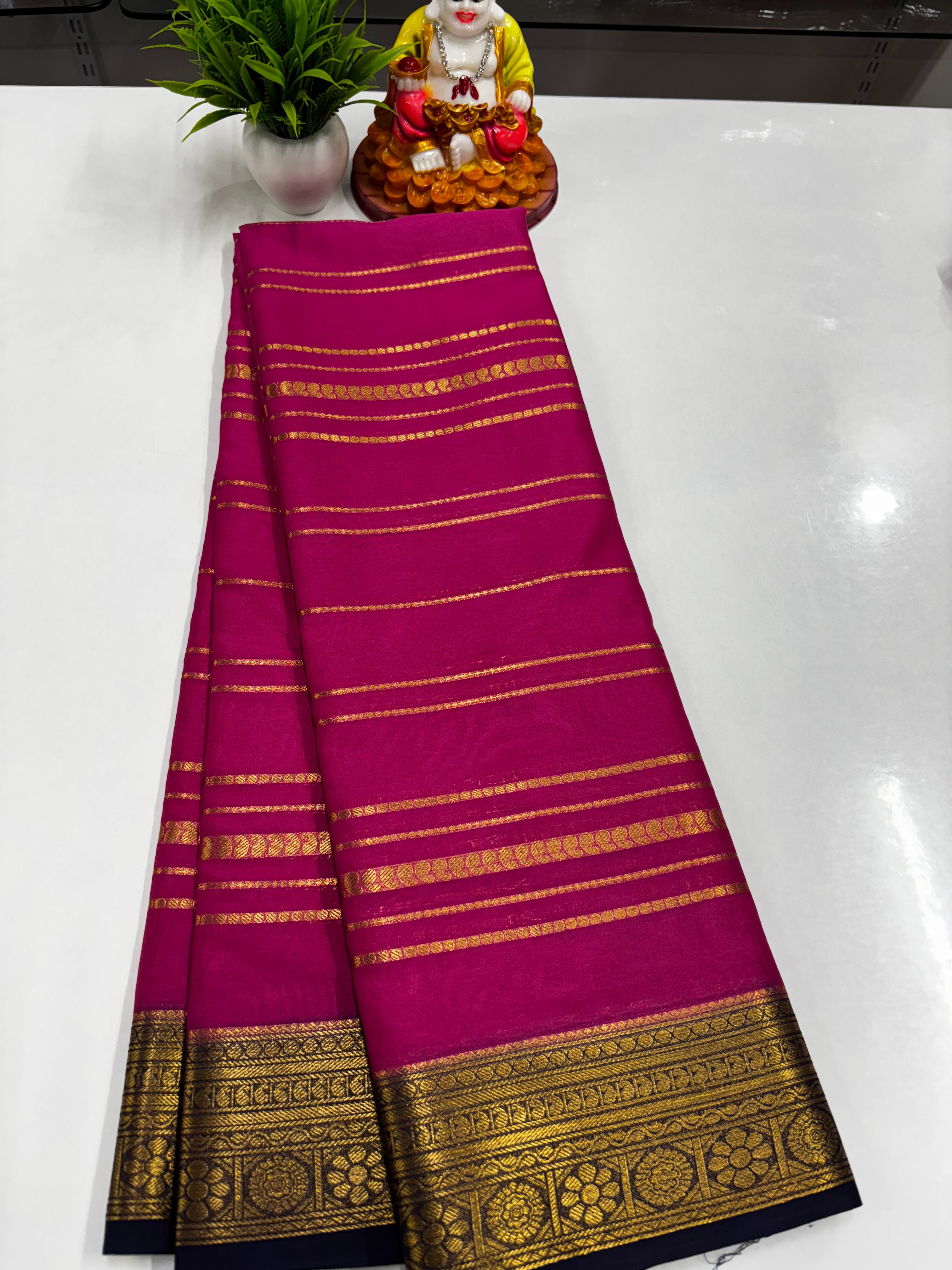 Elegant Semi Crepe Saree with Beautiful Stripes – Padmavathi Silks and Sarees