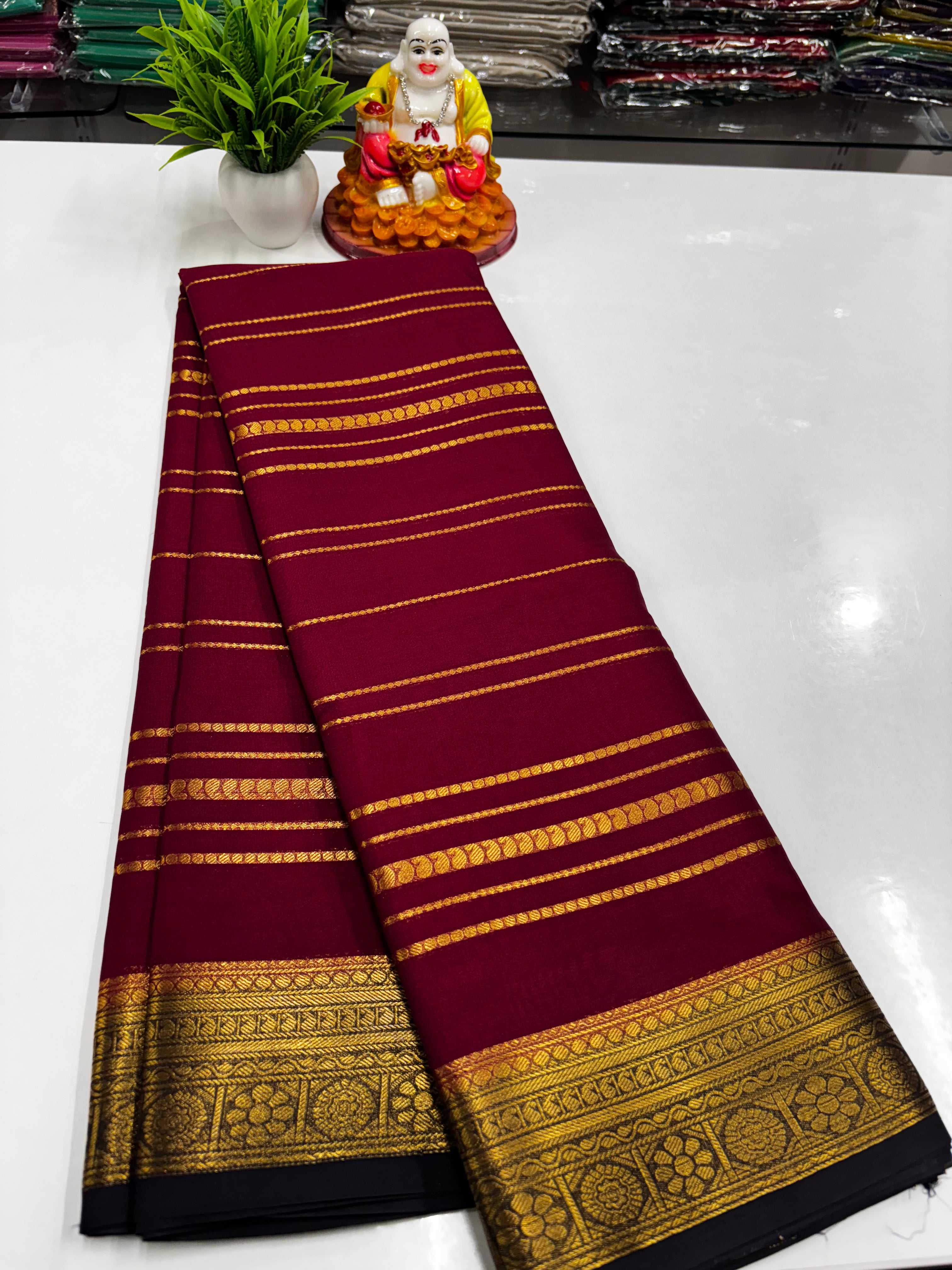 Elegant Semi Crepe Saree with Beautiful Stripes – Padmavathi Silks and Sarees