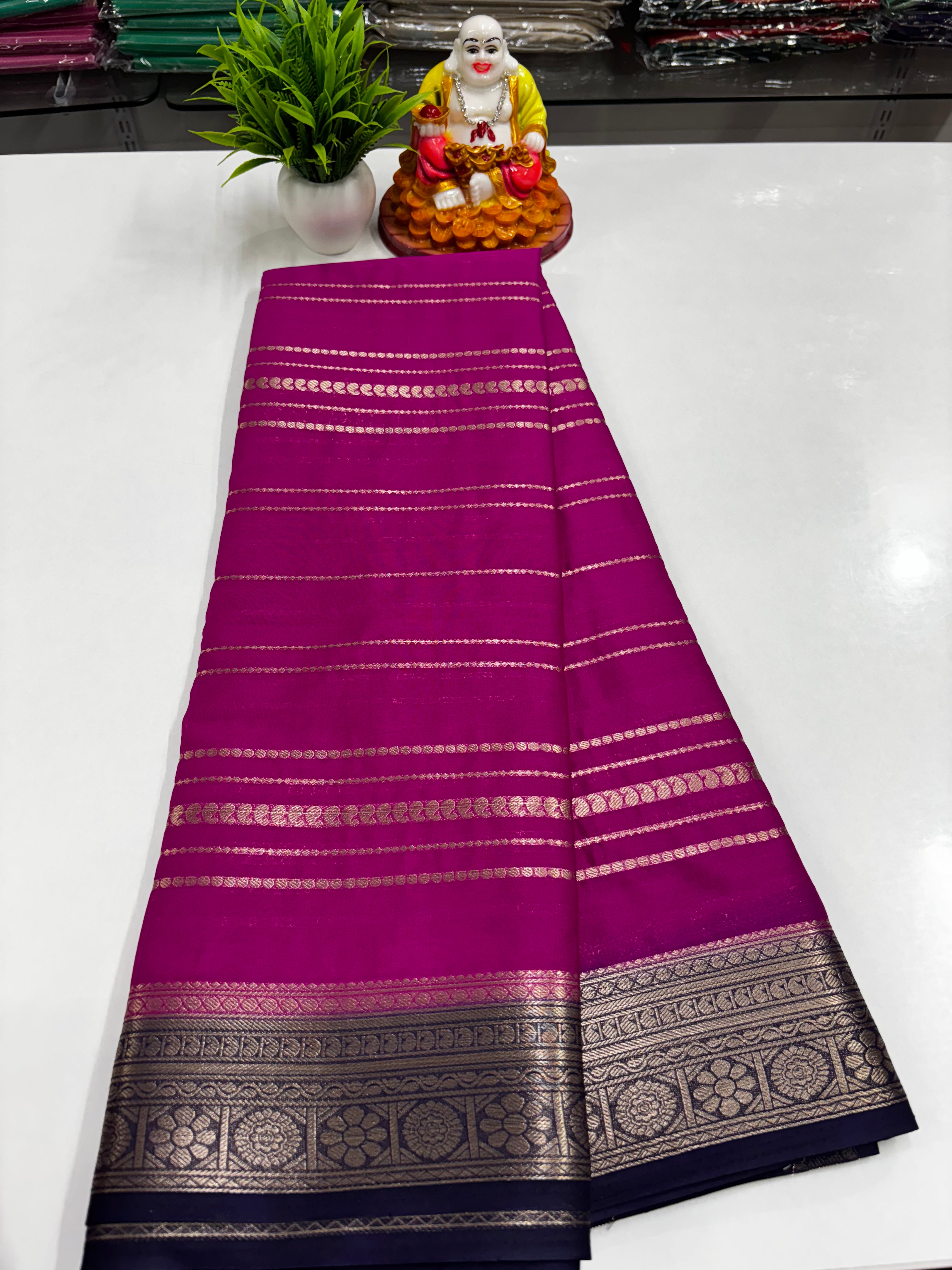 Elegant Semi Crepe Saree with Beautiful Stripes – Padmavathi Silks and Sarees