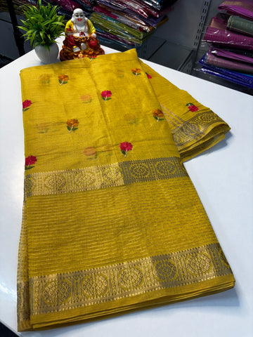 Designer Wear Fancy Linen Blended Saree with Floral Design By Padmavathi Silks and Sarees