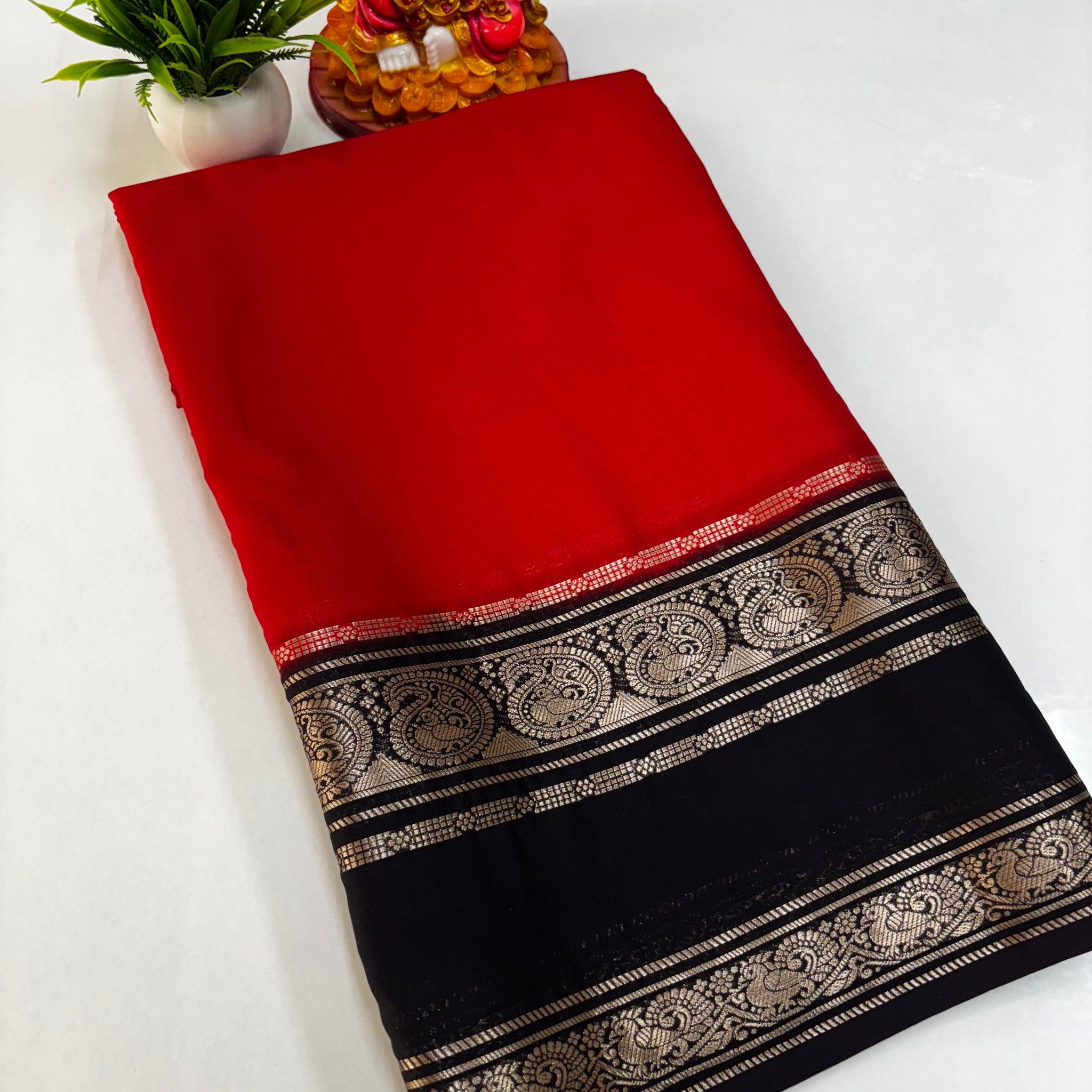 Elegant Semi Crepe Saree with Mango and Peacock Design | Padmavathi Silks and Sarees