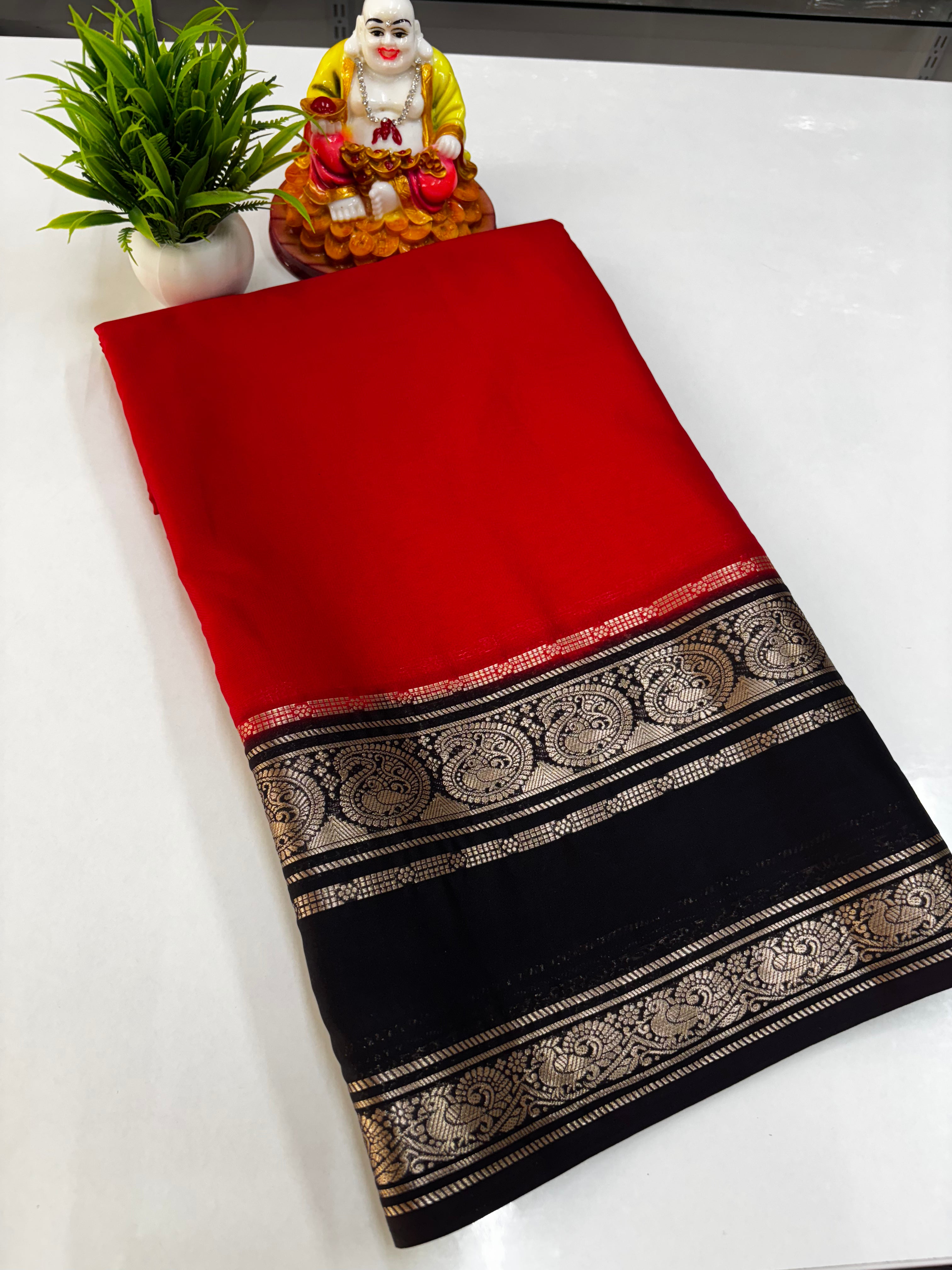 Elegant Semi Crepe Saree with Mango and Peacock Design | Padmavathi Silks and Sarees