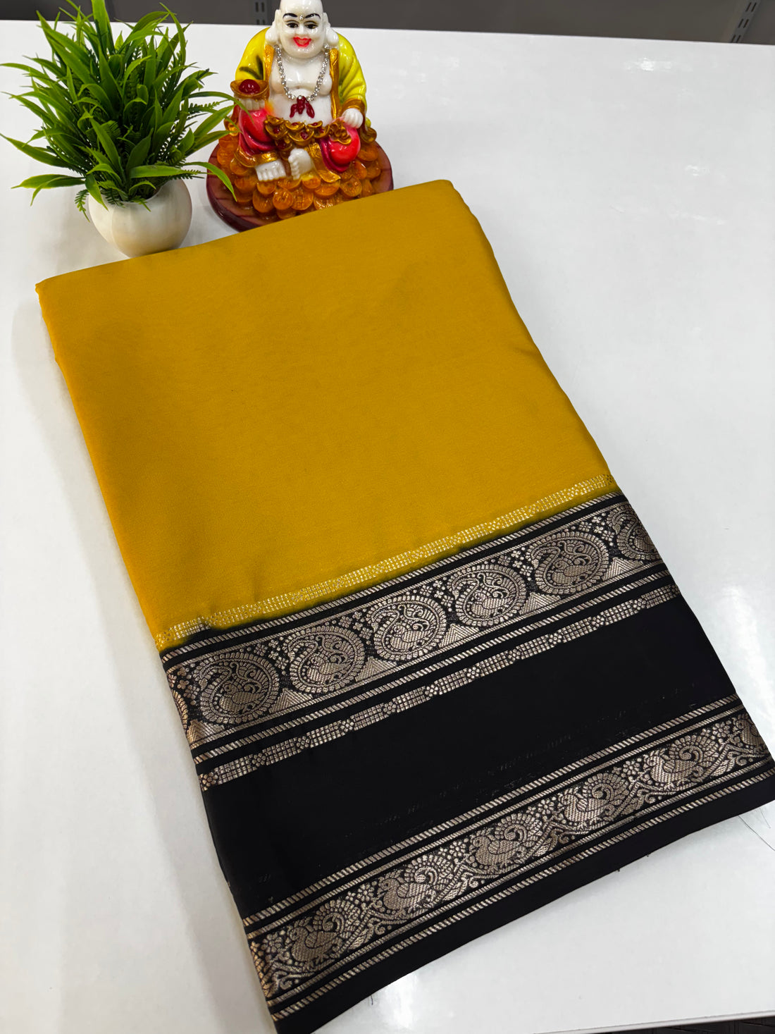 Elegant Semi Crepe Saree with Mango and Peacock Design | Padmavathi Silks and Sarees