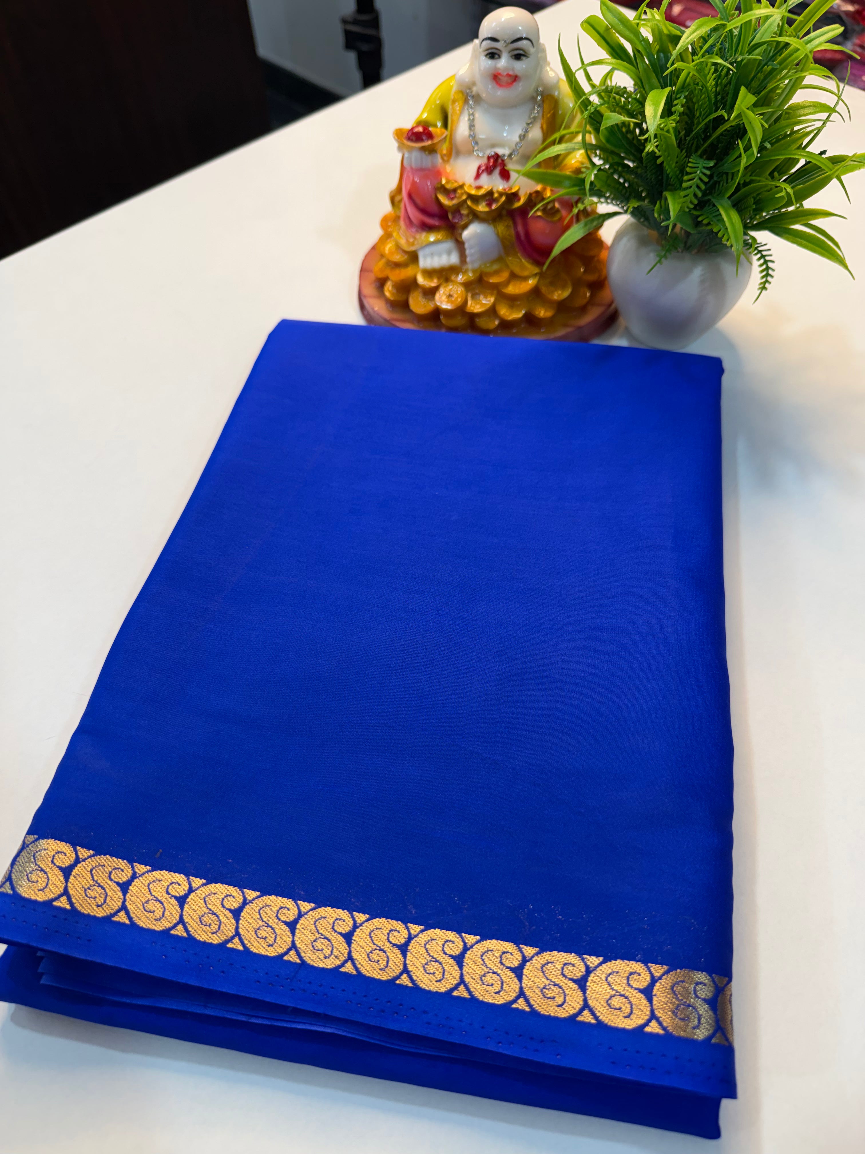 Mysore Crape Silk Saree with Mango Border & Chit Pallu | Padmavathi Silks and Sarees