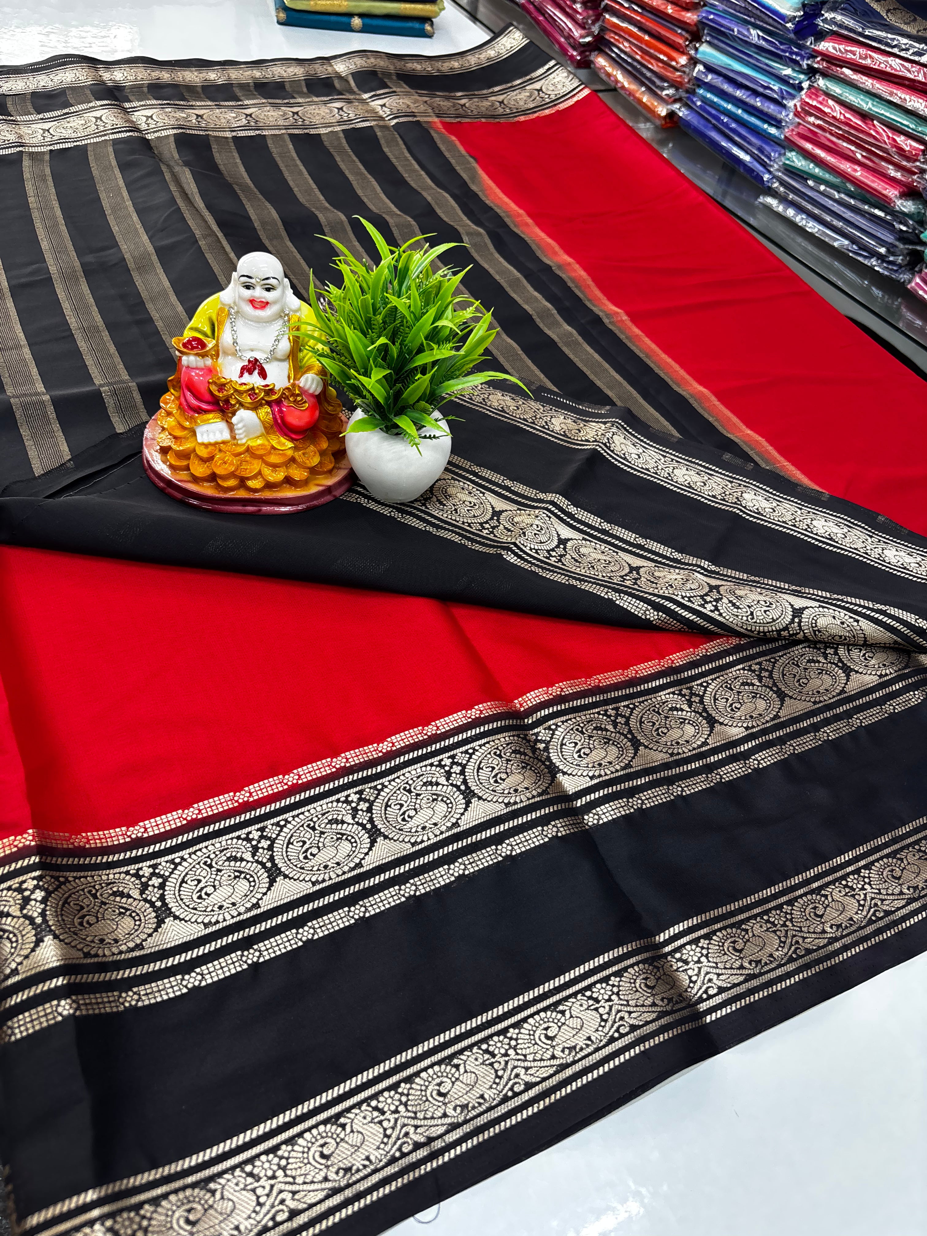 Elegant Semi Crepe Saree with Mango and Peacock Design | Padmavathi Silks and Sarees