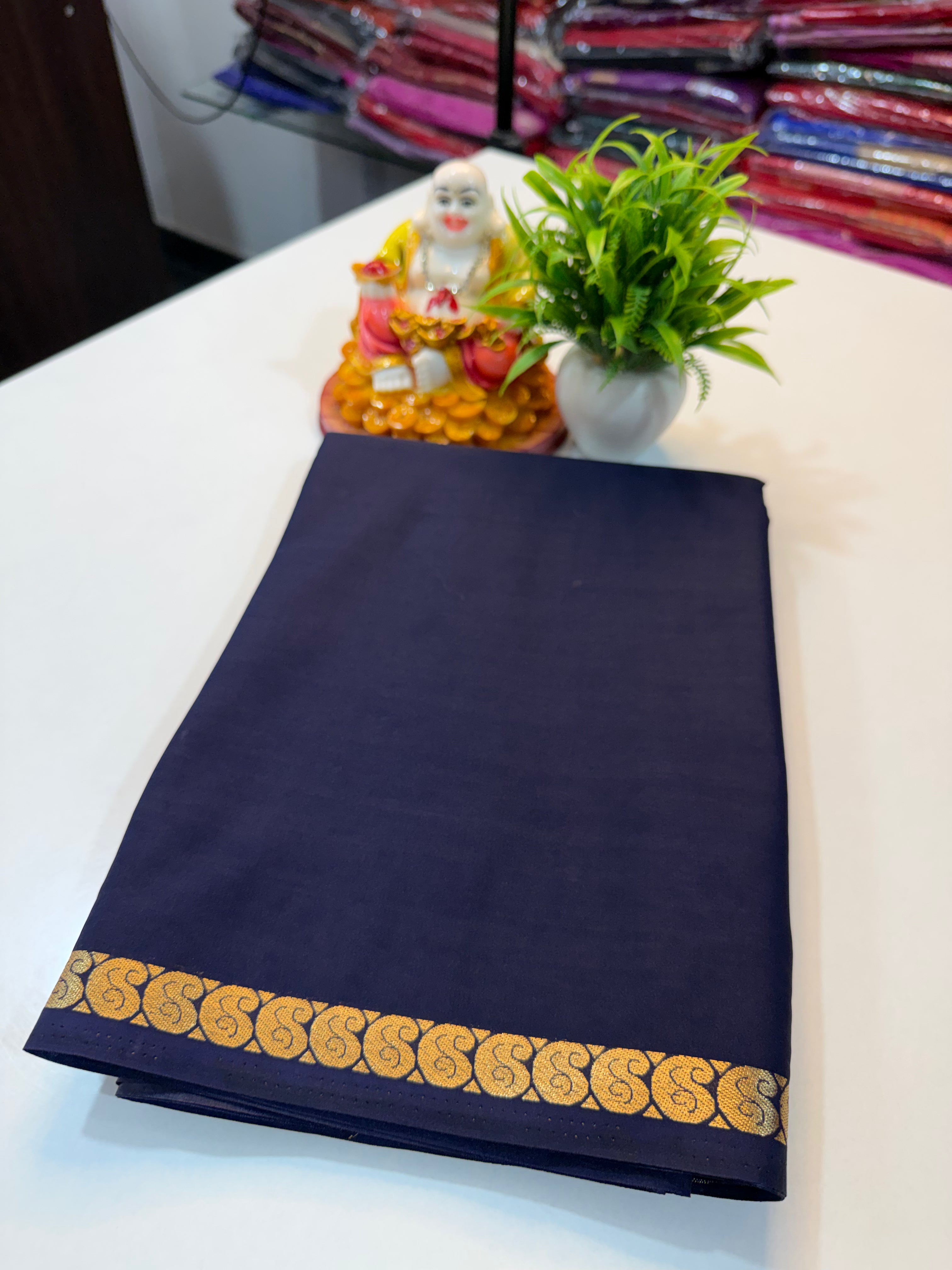 Mysore Crape Silk Saree with Mango Border & Chit Pallu | Padmavathi Silks and Sarees
