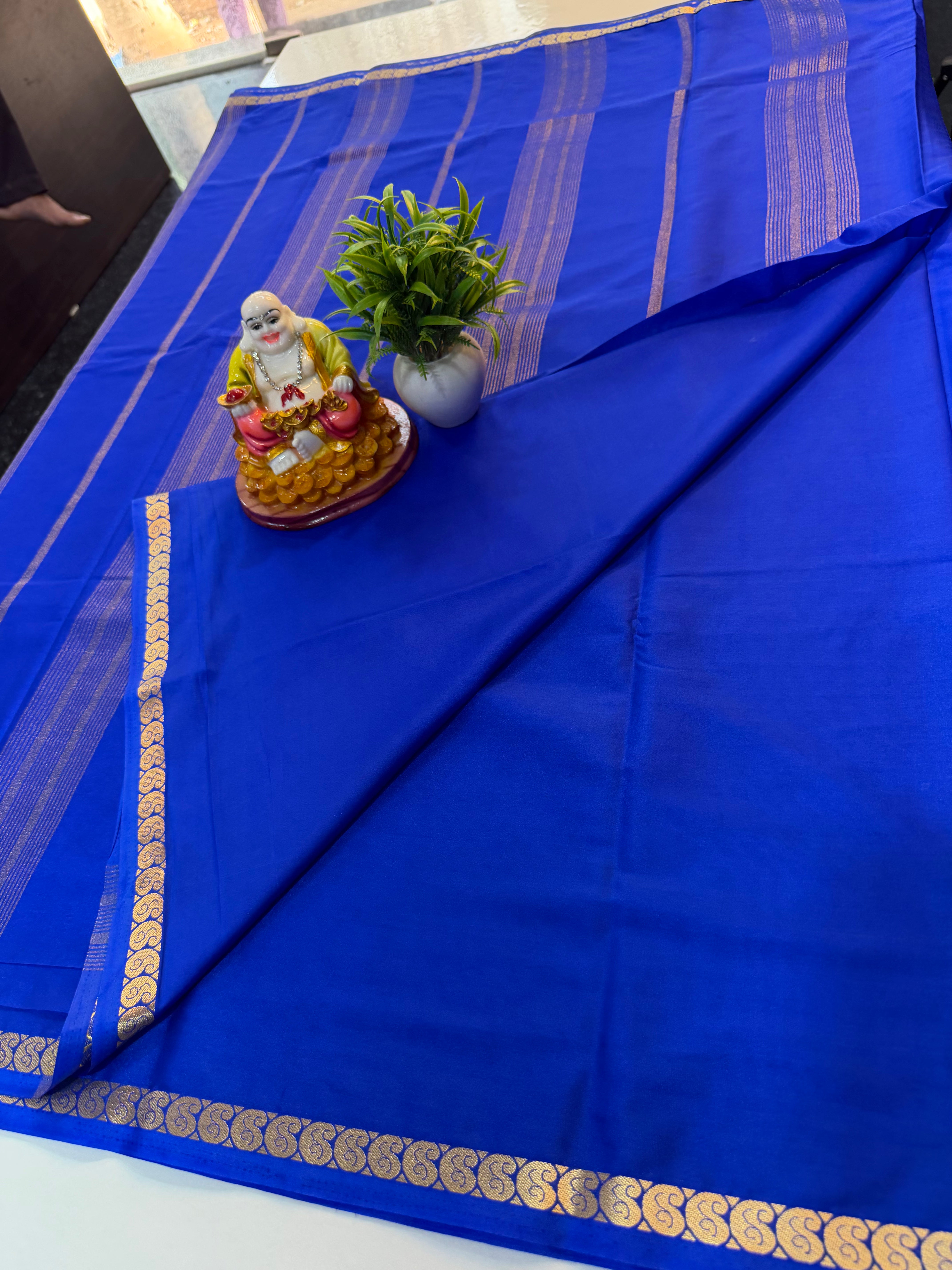 Mysore Crape Silk Saree with Mango Border & Chit Pallu | Padmavathi Silks and Sarees