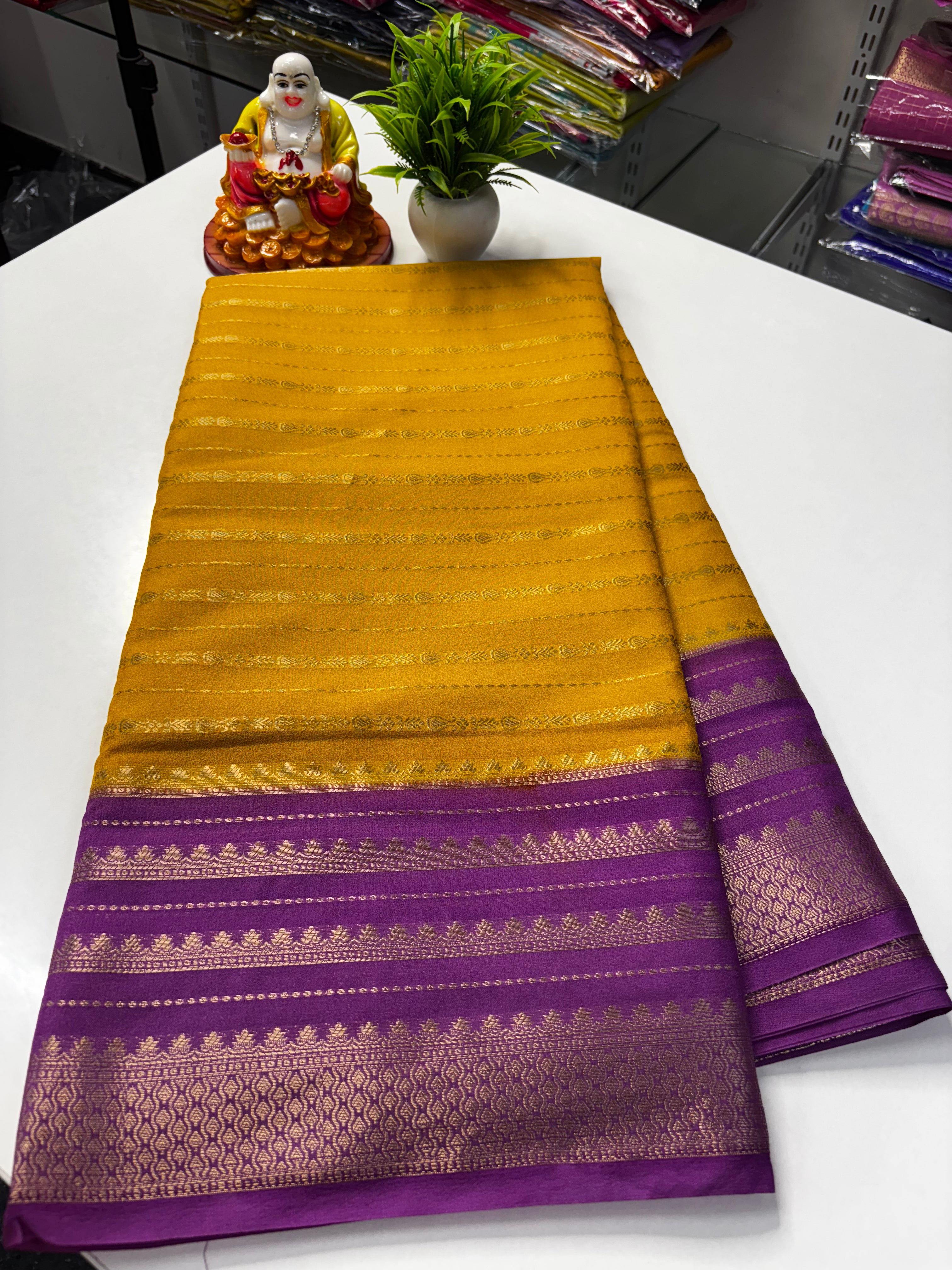 Mysore Crepe Silk Saree with Elegant Stripes