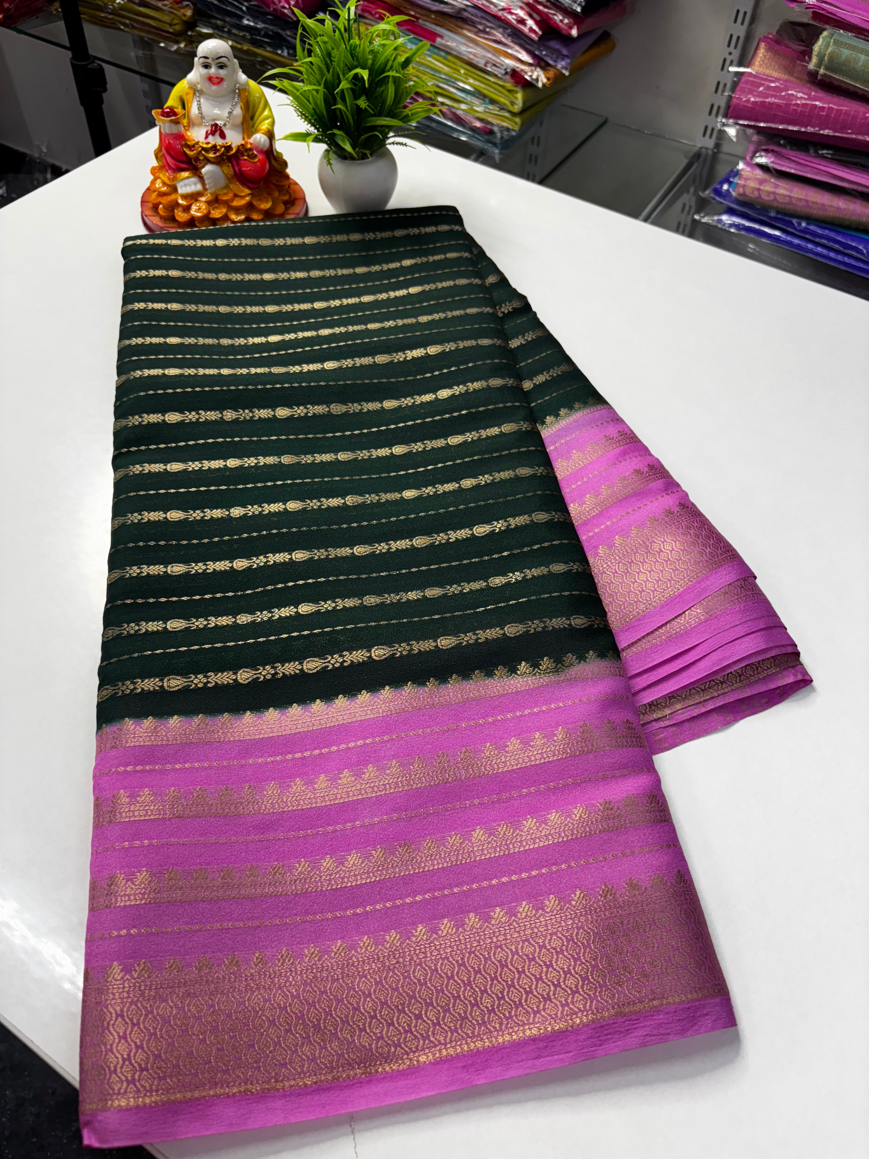 Mysore Crepe Silk Saree with Elegant Stripes