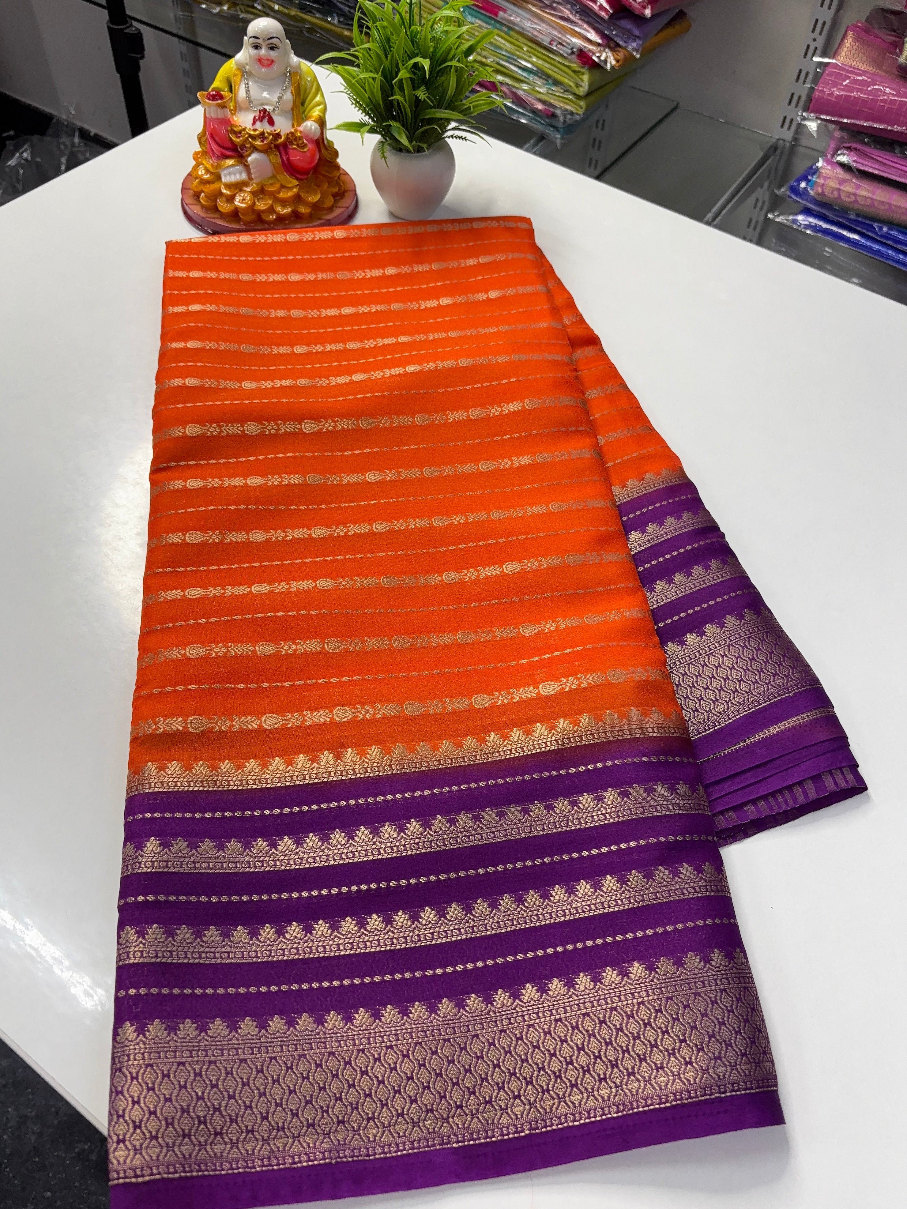 Mysore Crepe Silk Saree with Elegant Stripes