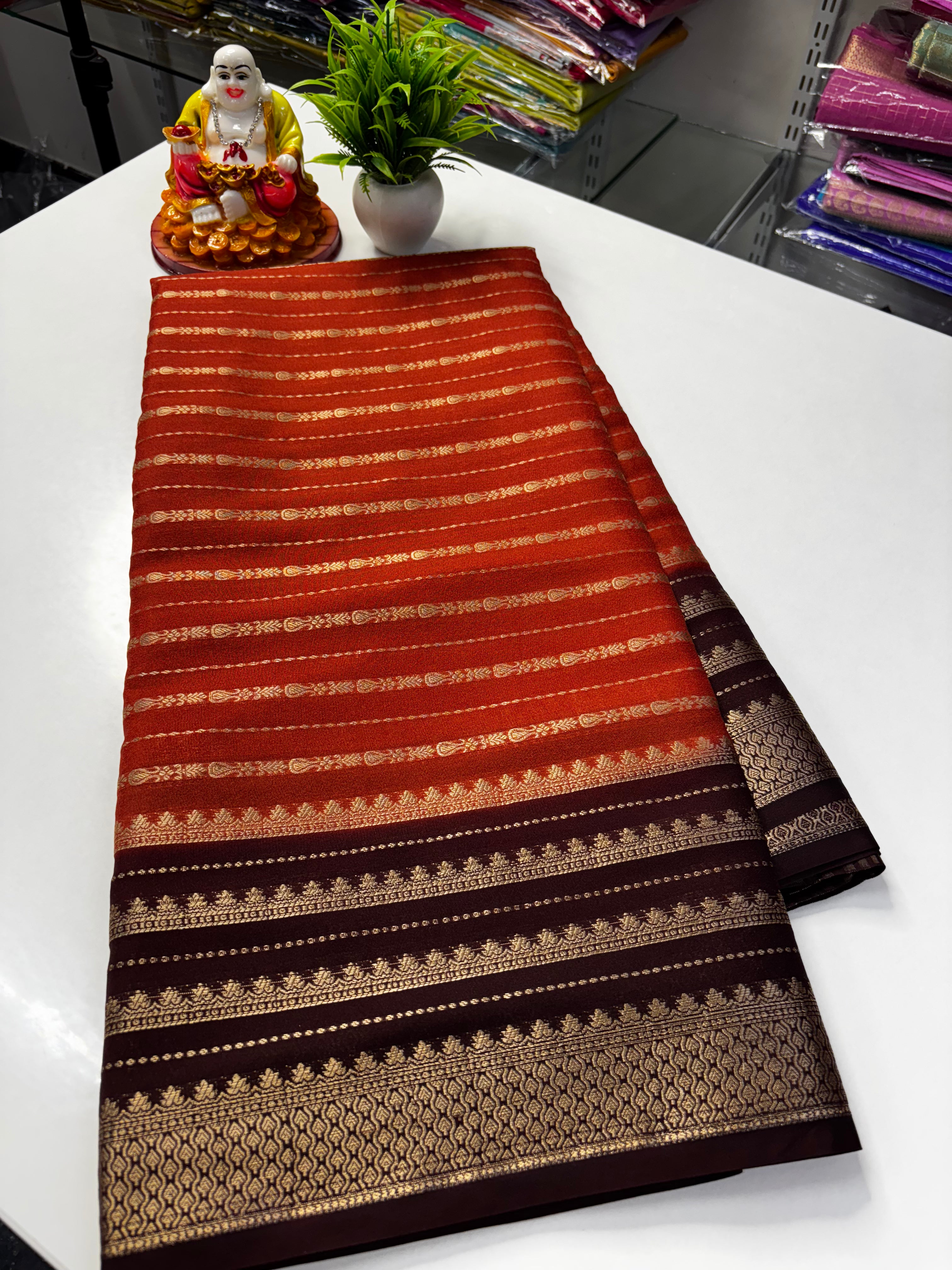 Mysore Crepe Silk Saree with Elegant Stripes