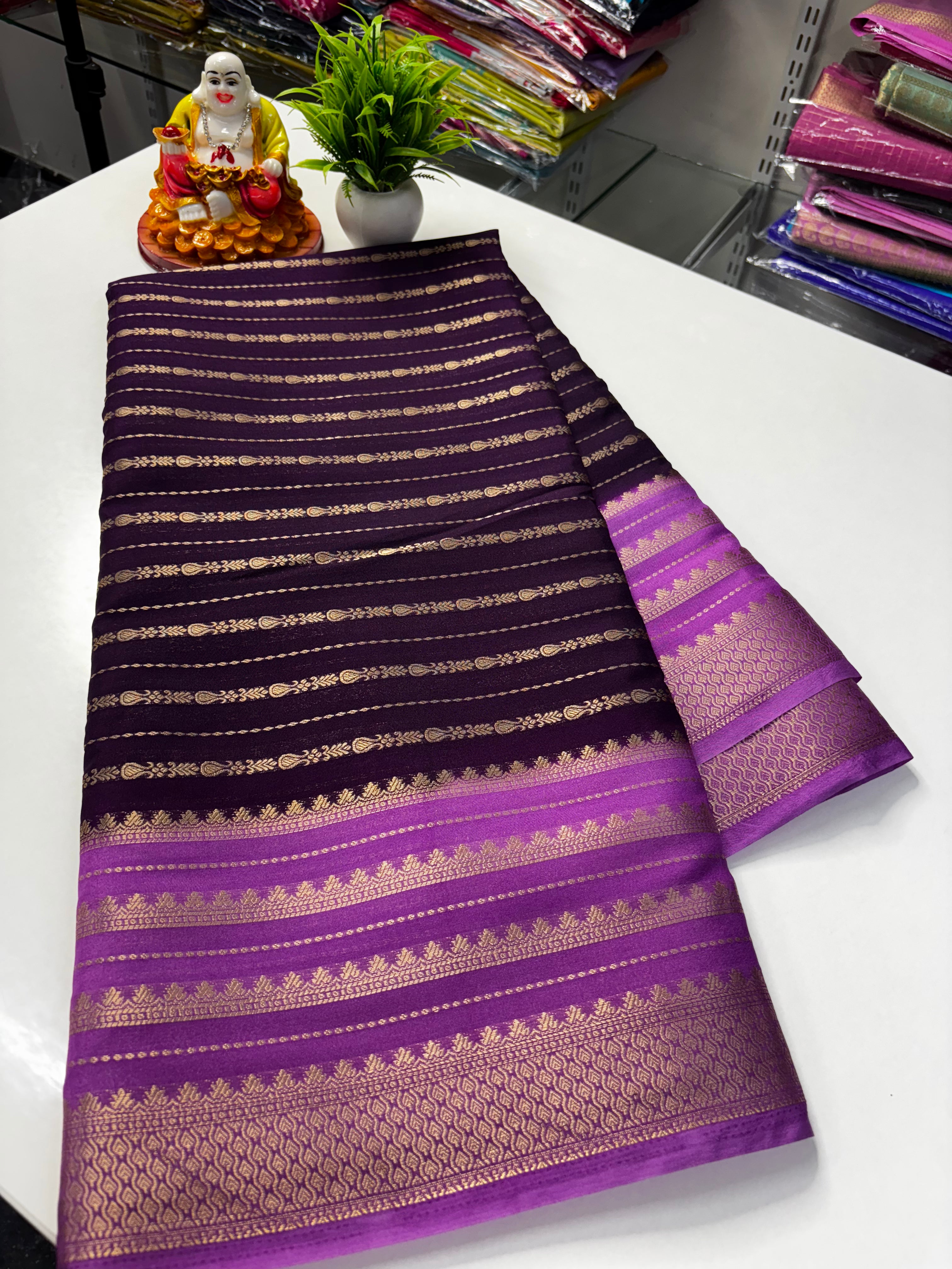 Mysore Crepe Silk Saree with Elegant Stripes