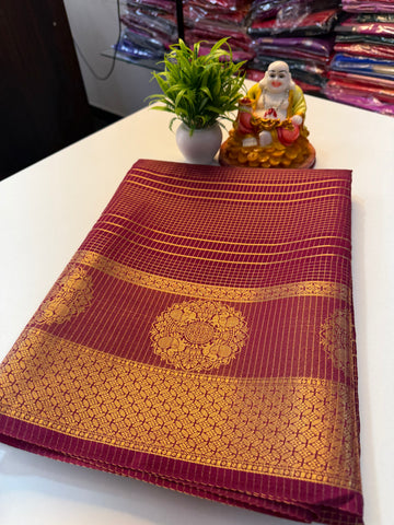 Premium Mysore Crape Silk Saree with Checks Pattern & Rich …