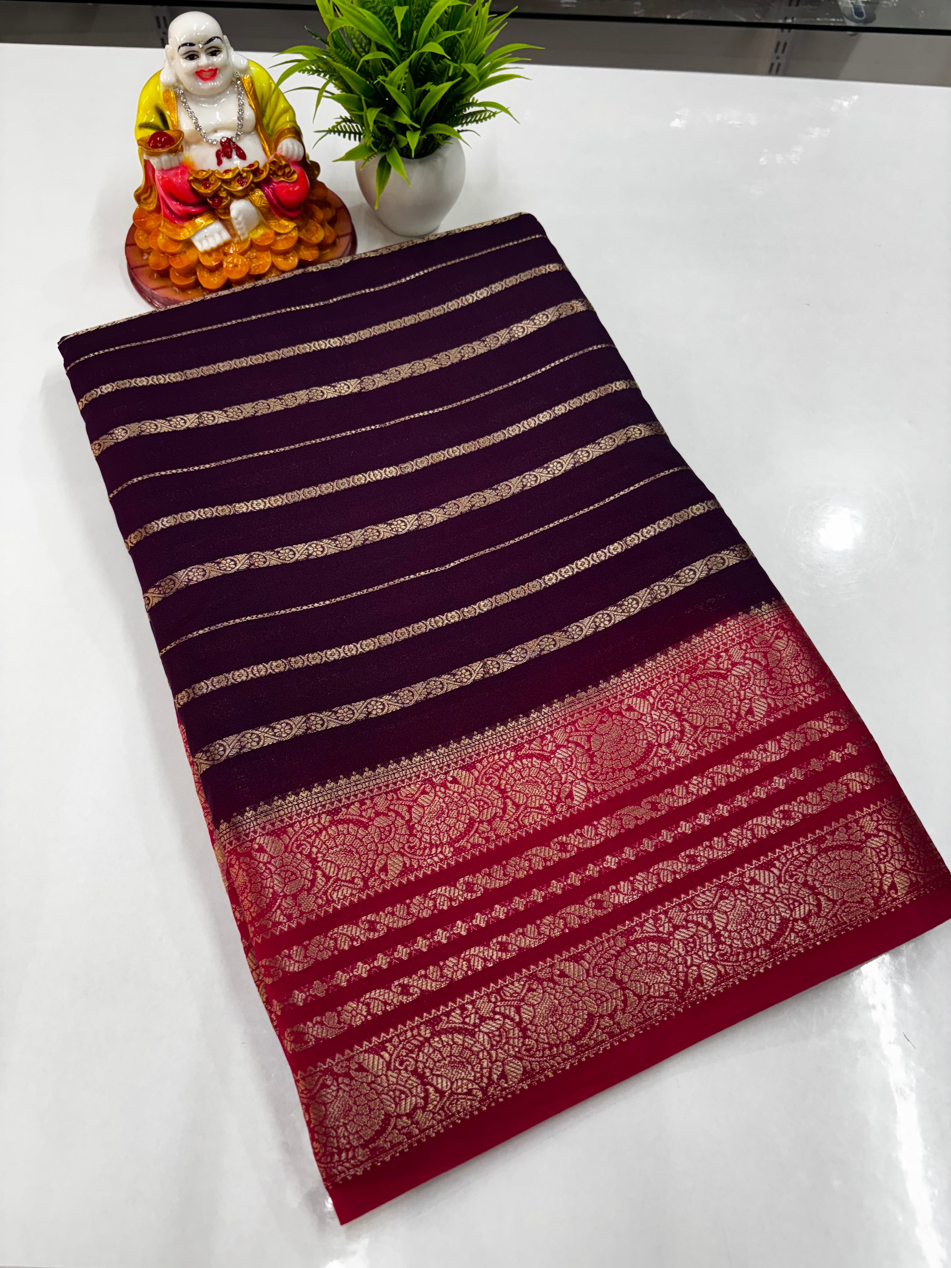 Semi Crepe Saree with Stripes and Beautiful Colors – Padmavathi Silks and Sarees