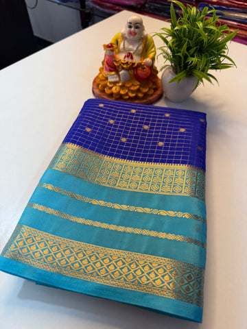 Premium Mysore Crape Silk Saree with Checks, Buttas & Rich Pallu…