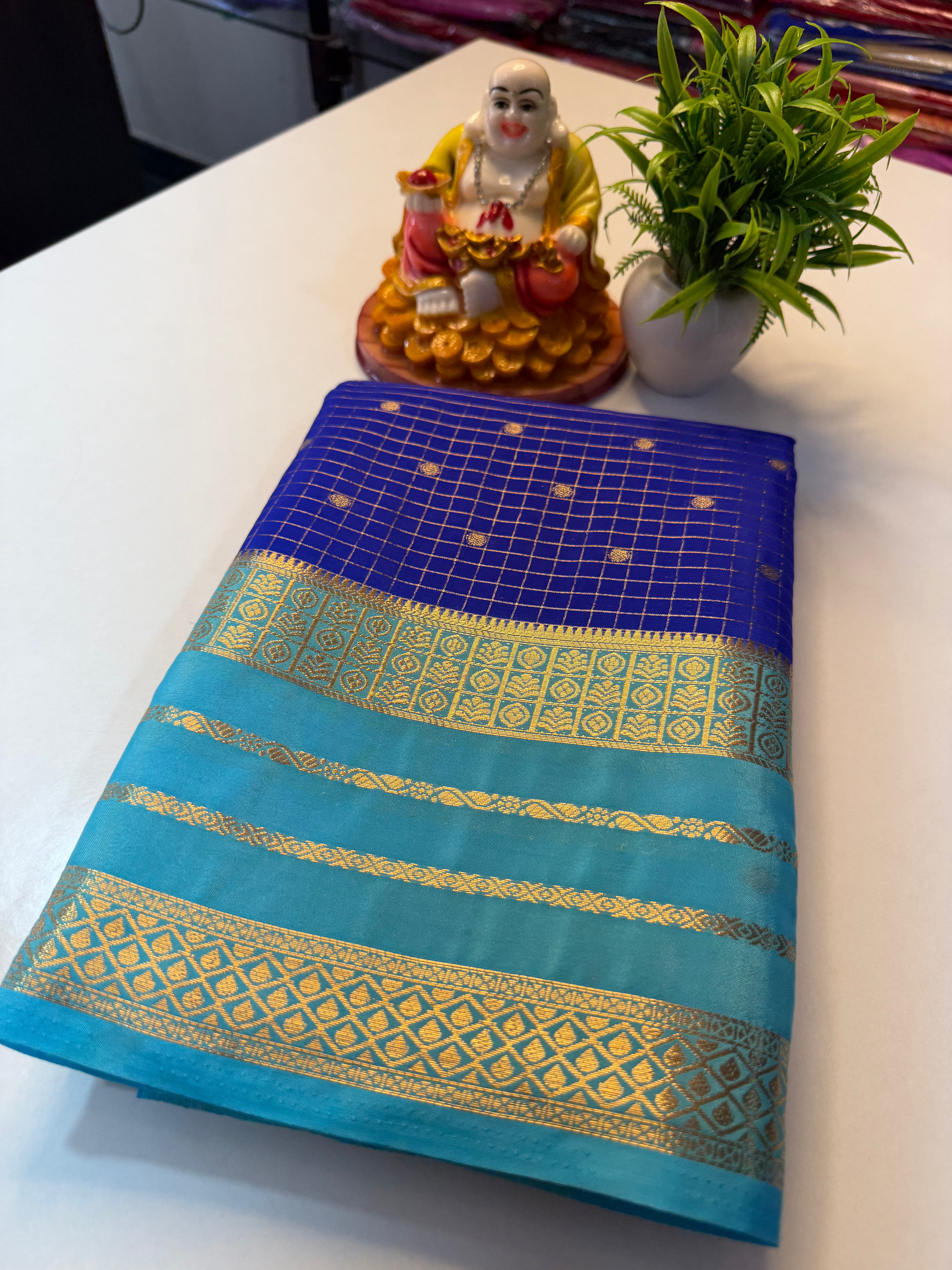 Premium Mysore Crape Silk Saree with Checks, Buttas & Rich Pallu…