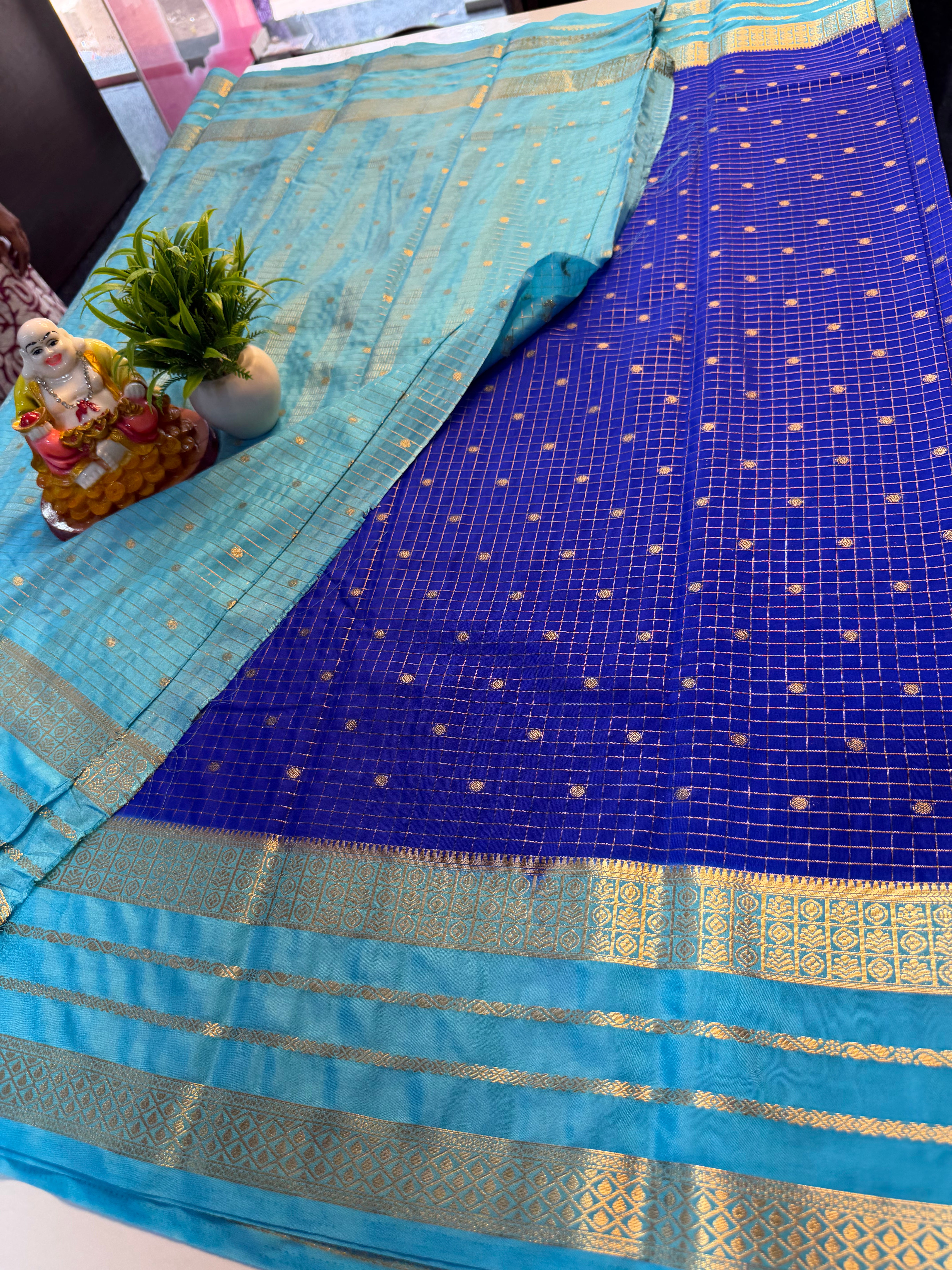 Premium Mysore Crape Silk Saree with Checks, Buttas & Rich Pallu…