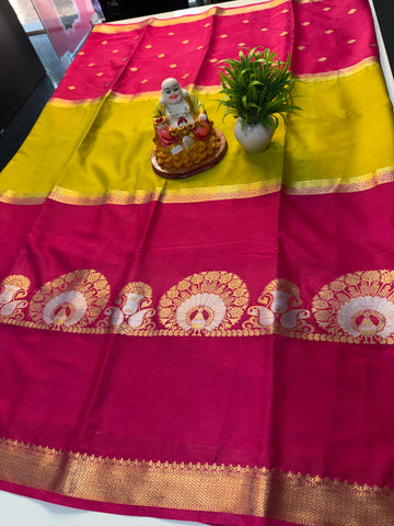 Premium Mysore Crape Silk Saree with Peacock Design and Buttas | Padmavathi Silks and Sarees