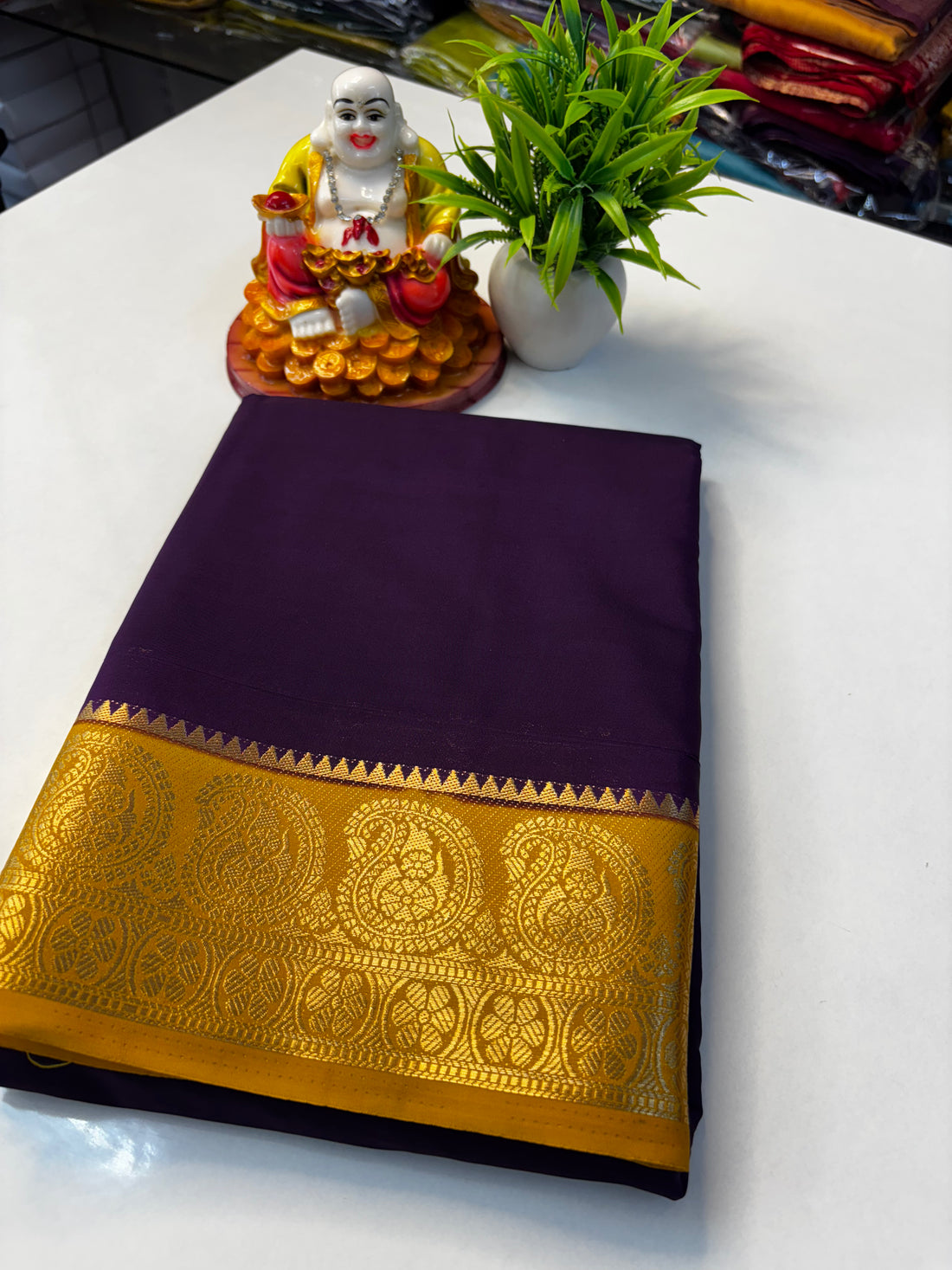 Premium Mysore Crepe Silk Saree with Beautiful Mango Border  By Padmavathi Silks and Sarees