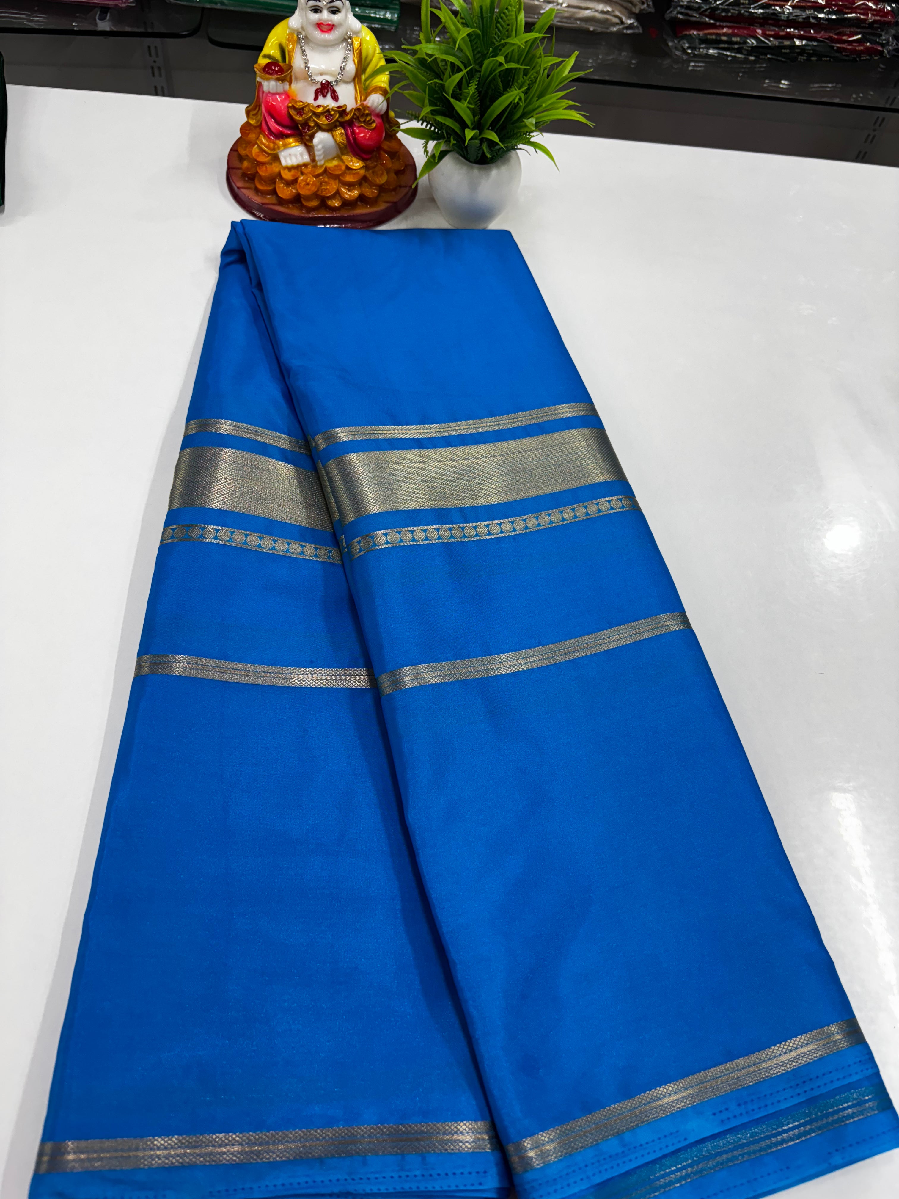 Premium Semi Mysore Crepe Silk Saree with Golden Zari Weaving – Padmavathi Silks and Sarees