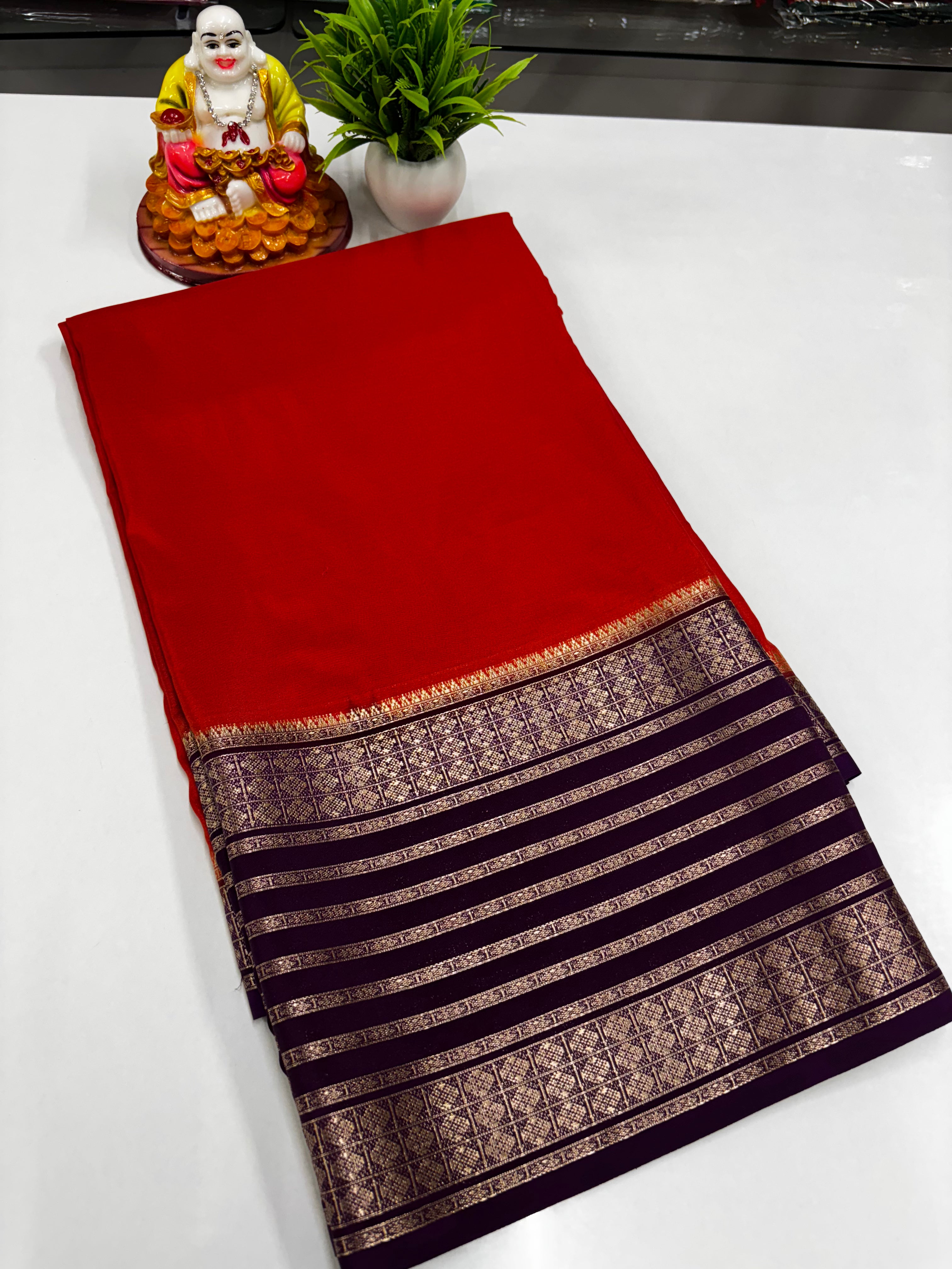 semi mysore silk saree with beautiful golden zari weaving with  rich pallu