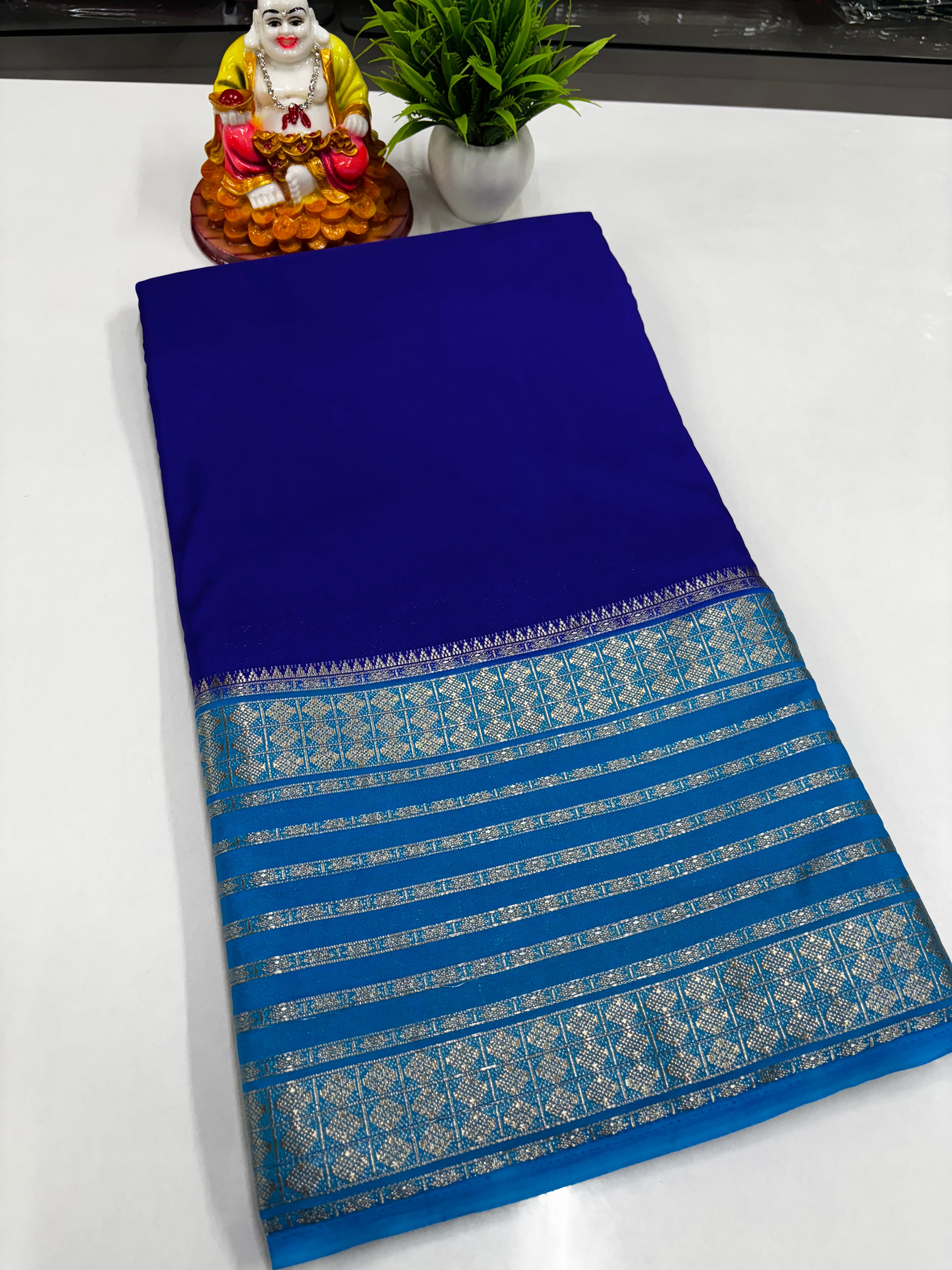 semi mysore silk saree with beautiful golden zari weaving with  rich pallu