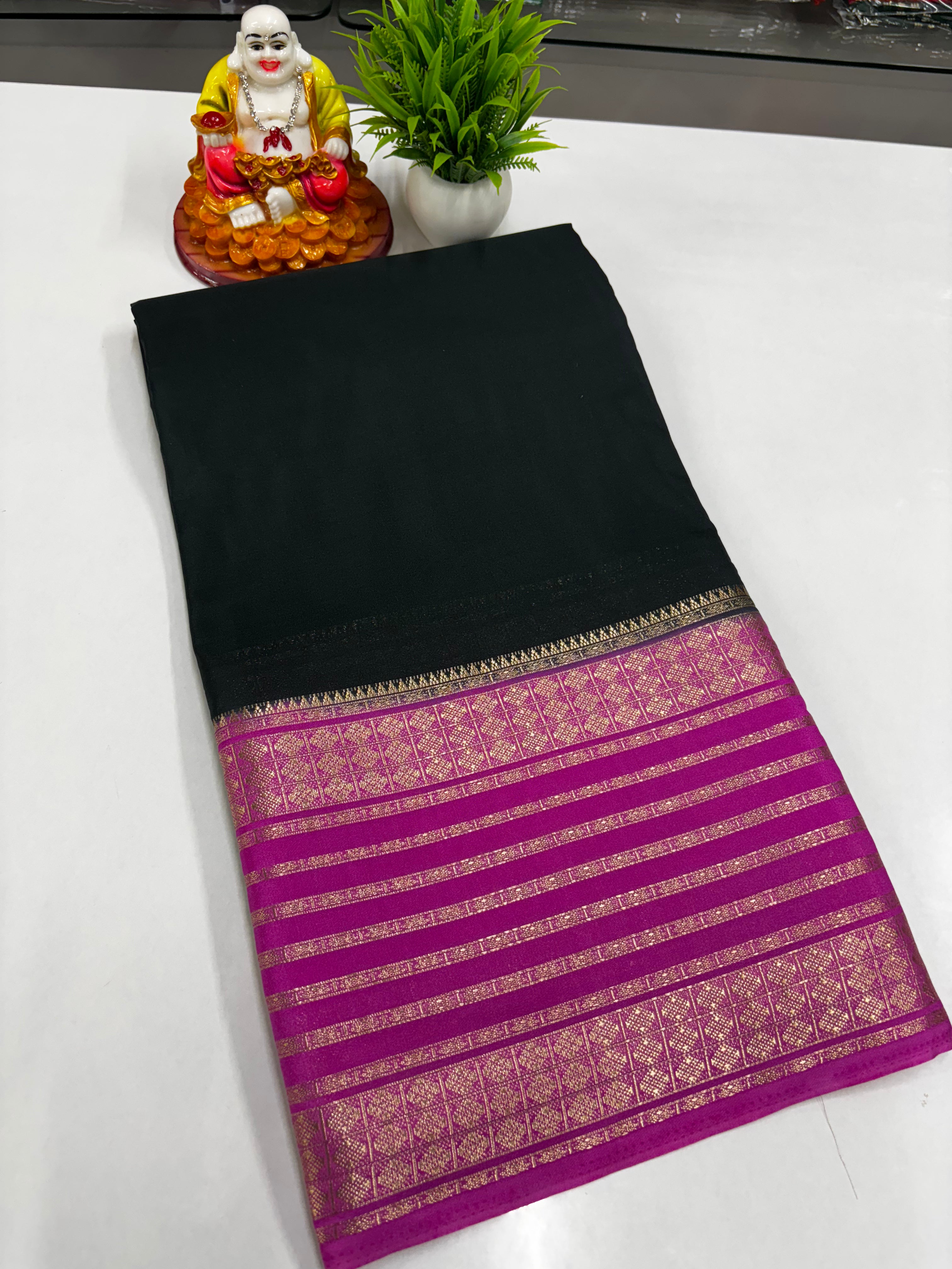 semi mysore silk saree with beautiful golden zari weaving with  rich pallu