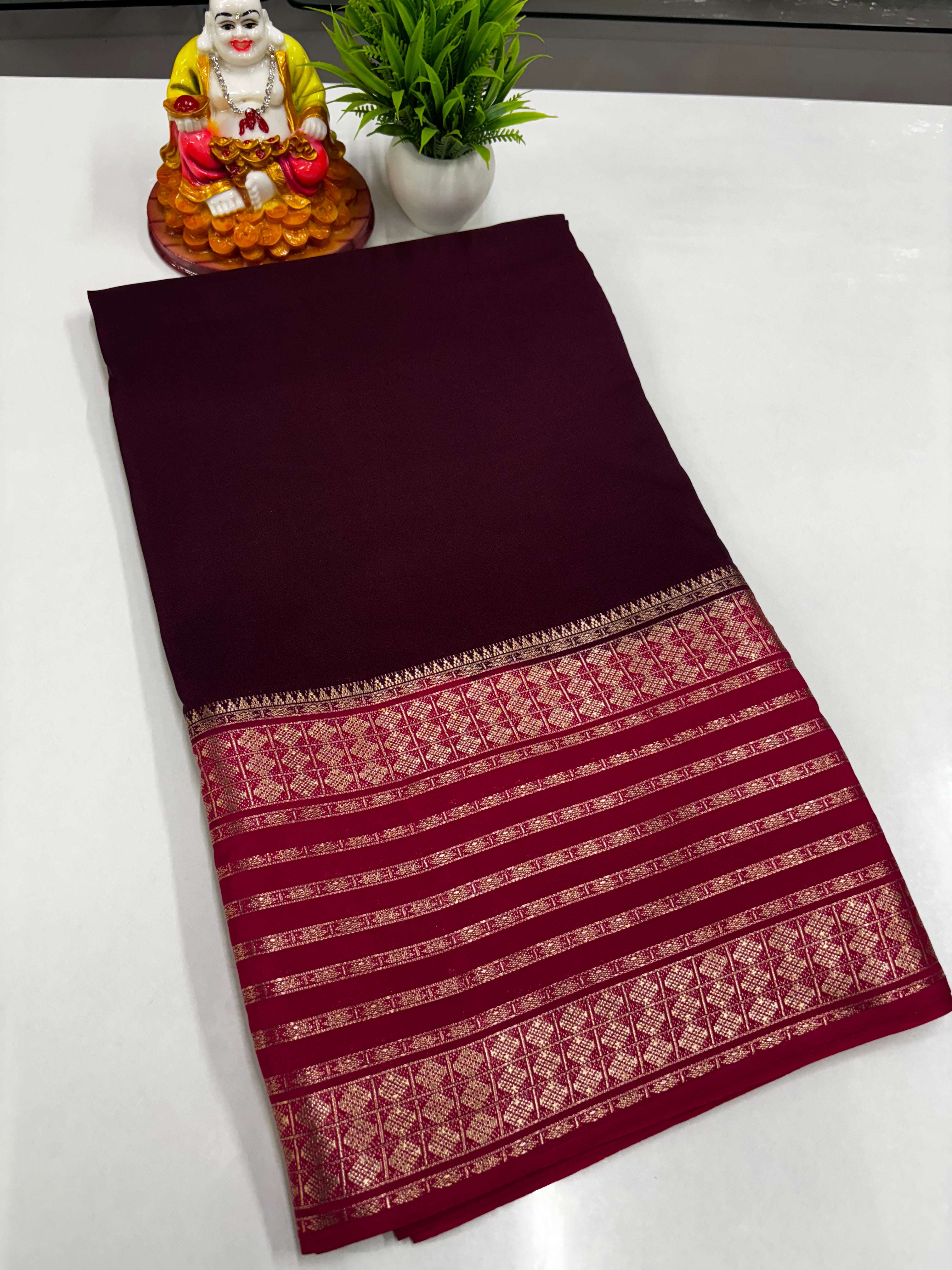 semi mysore silk saree with beautiful golden zari weaving with  rich pallu
