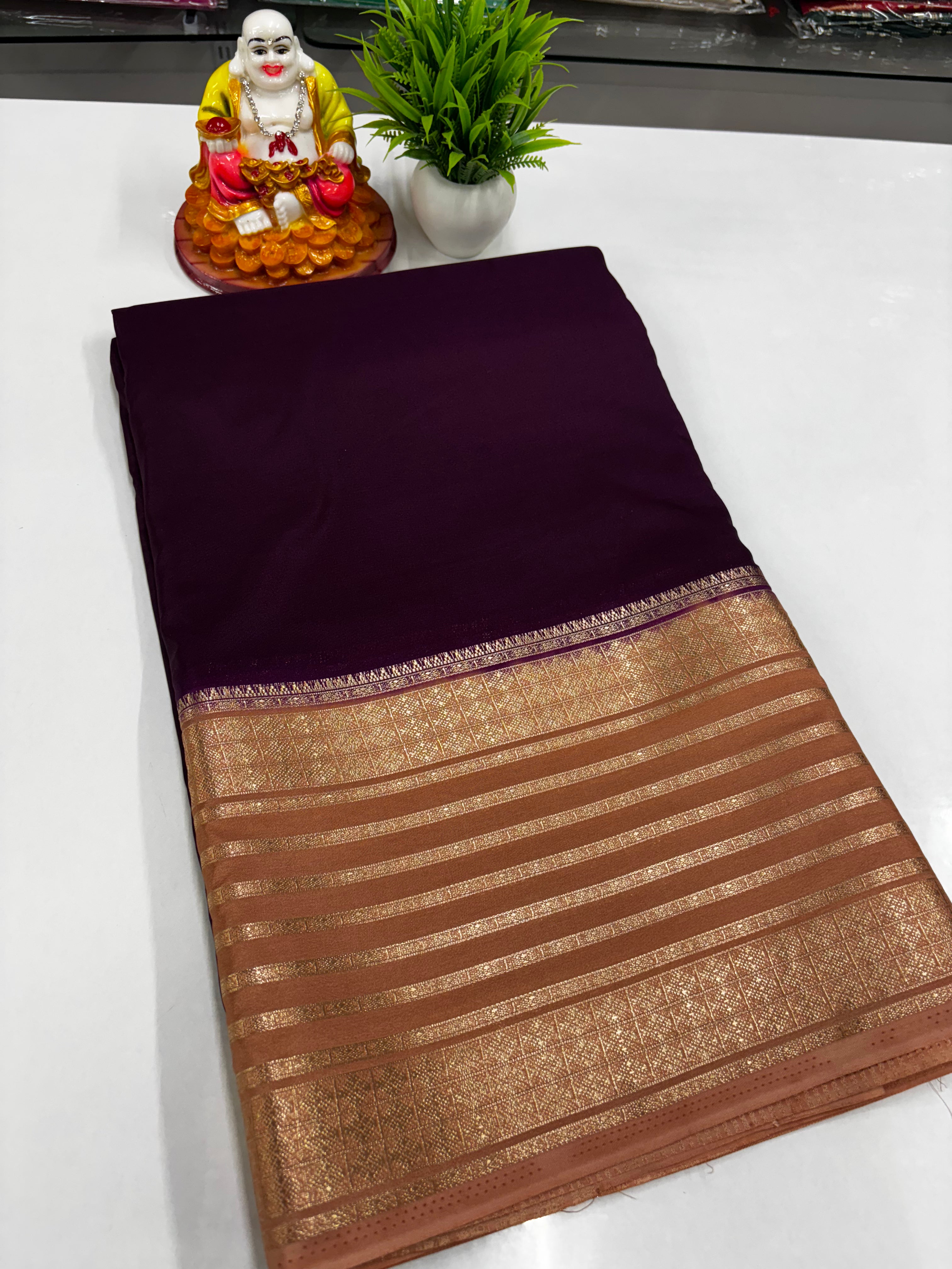 semi mysore silk saree with beautiful golden zari weaving with  rich pallu