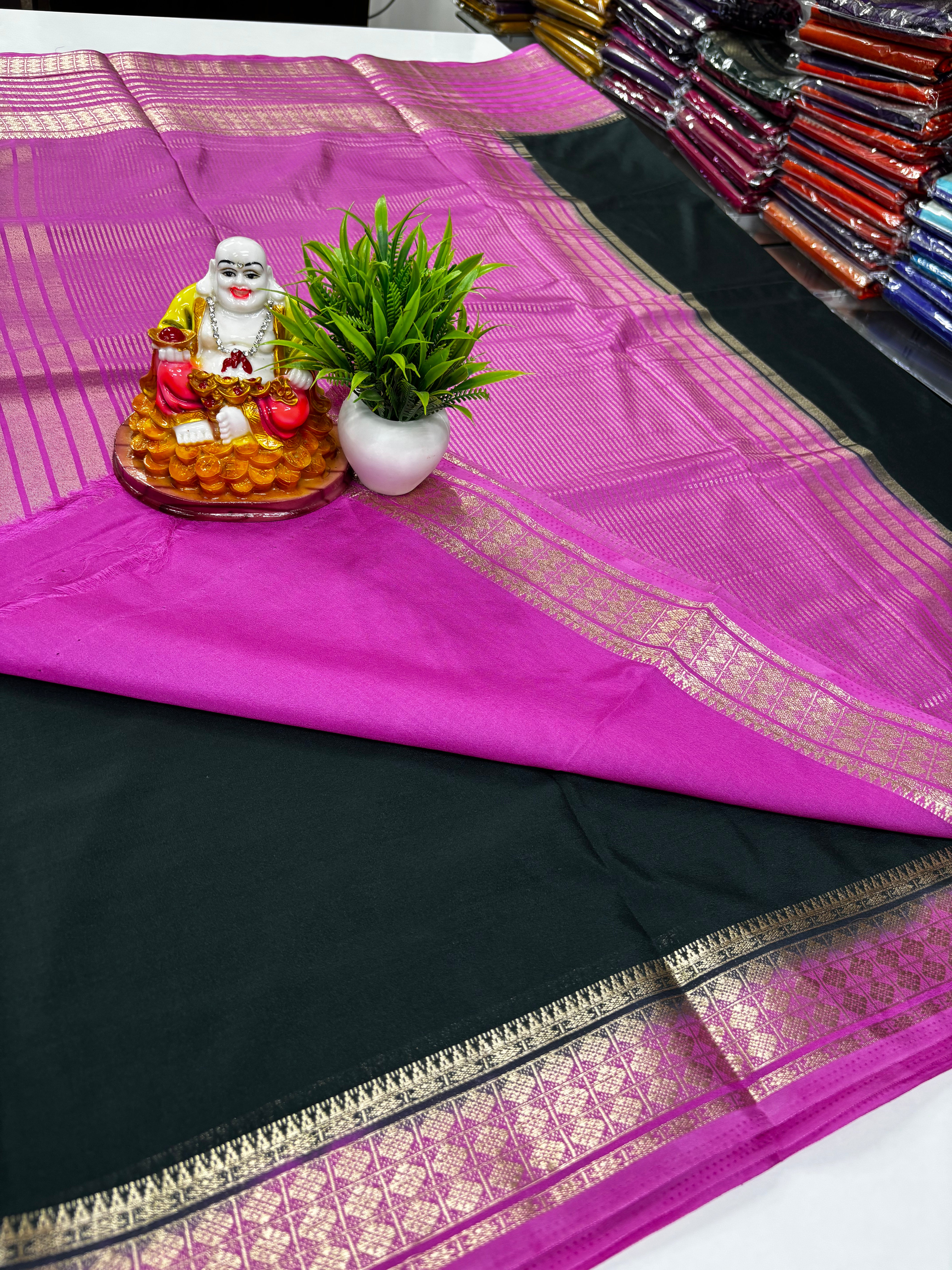 semi mysore silk saree with beautiful golden zari weaving with  rich pallu