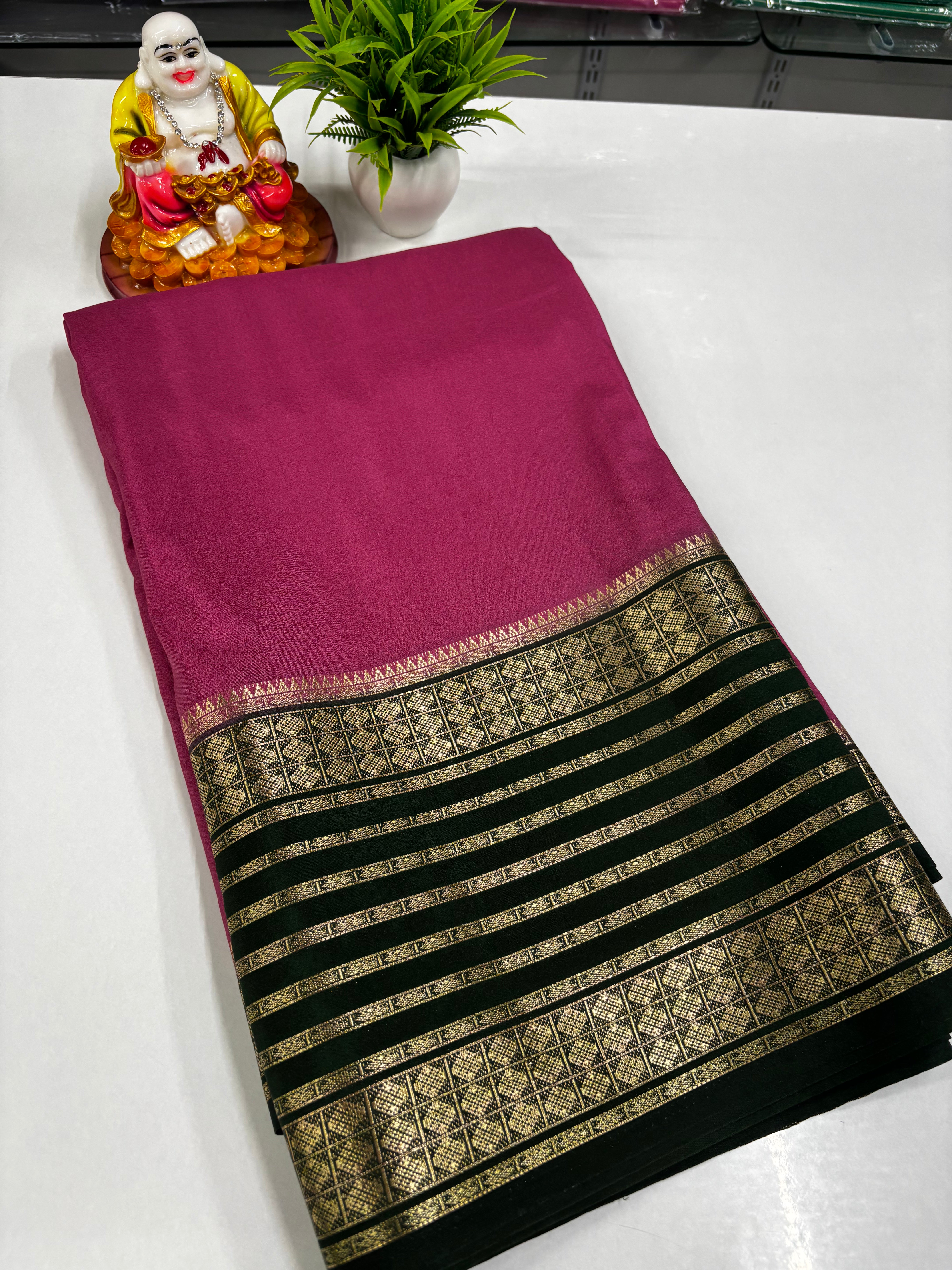 semi mysore silk saree with beautiful golden zari weaving with  rich pallu