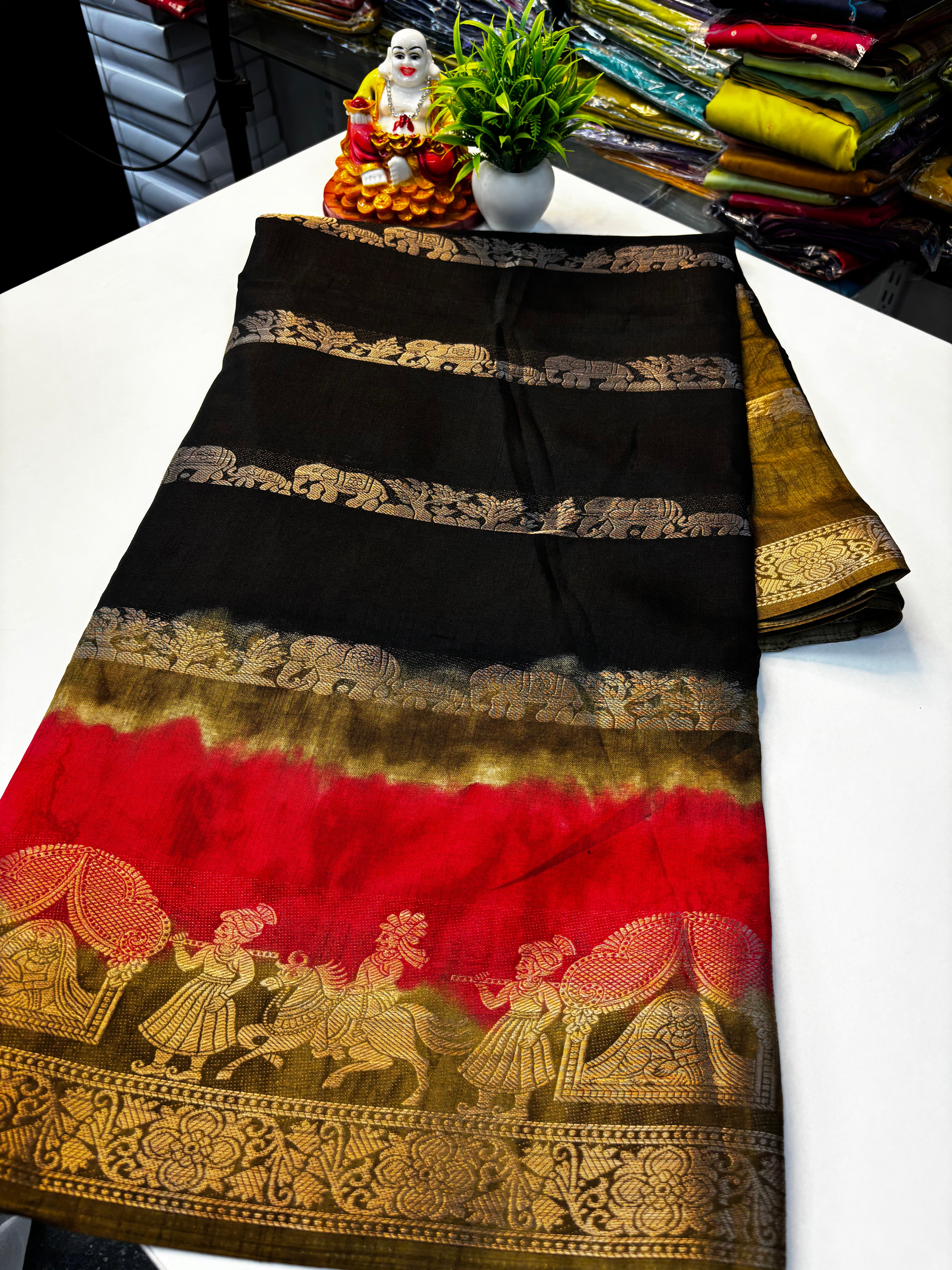 premium Dola Silk Saree with Beautiful Elephant Theme