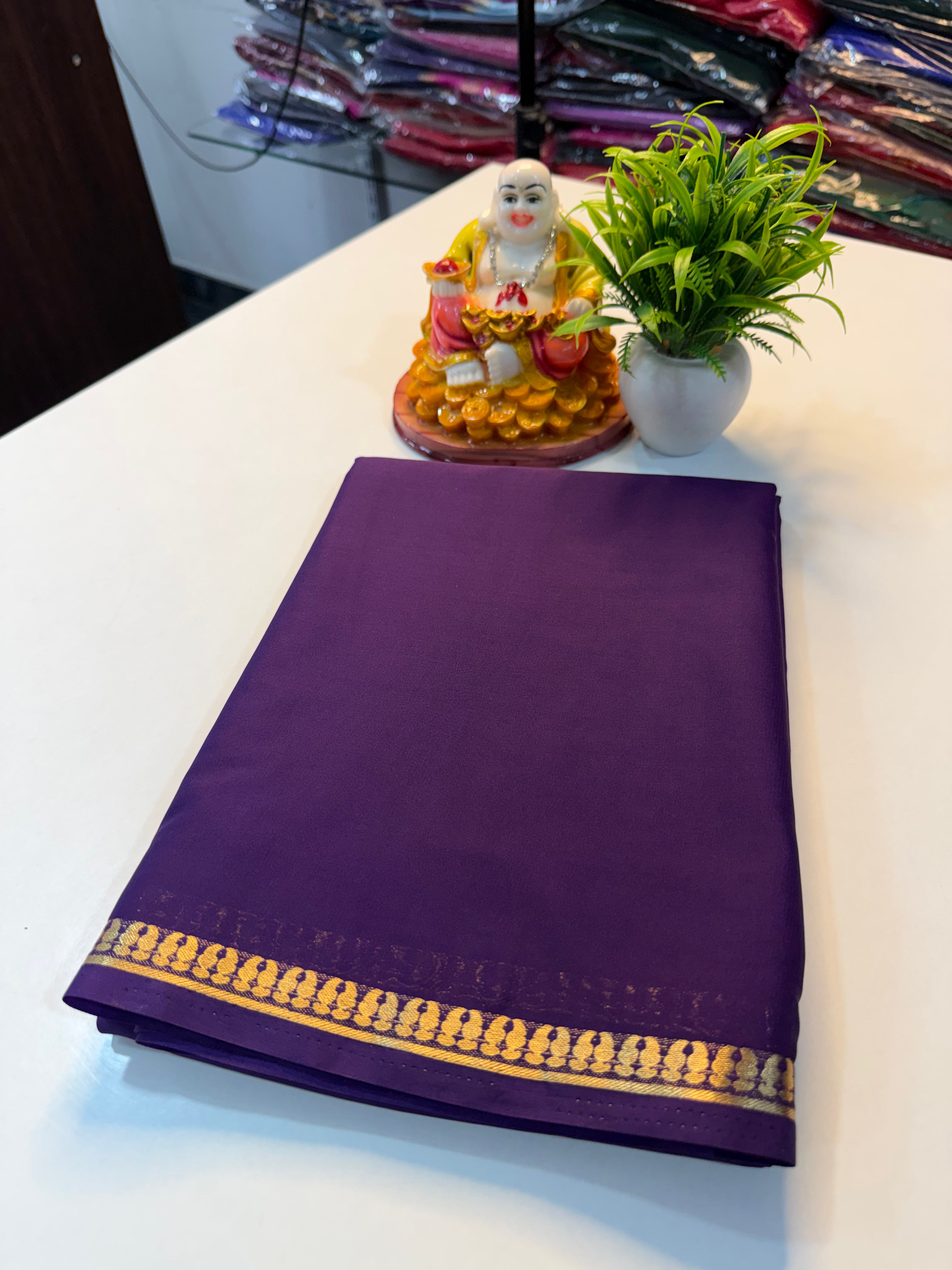 Mysore Crape Silk Saree with Beautiful Small Border & Chit Pallu | Padmavathi Silks and Sarees