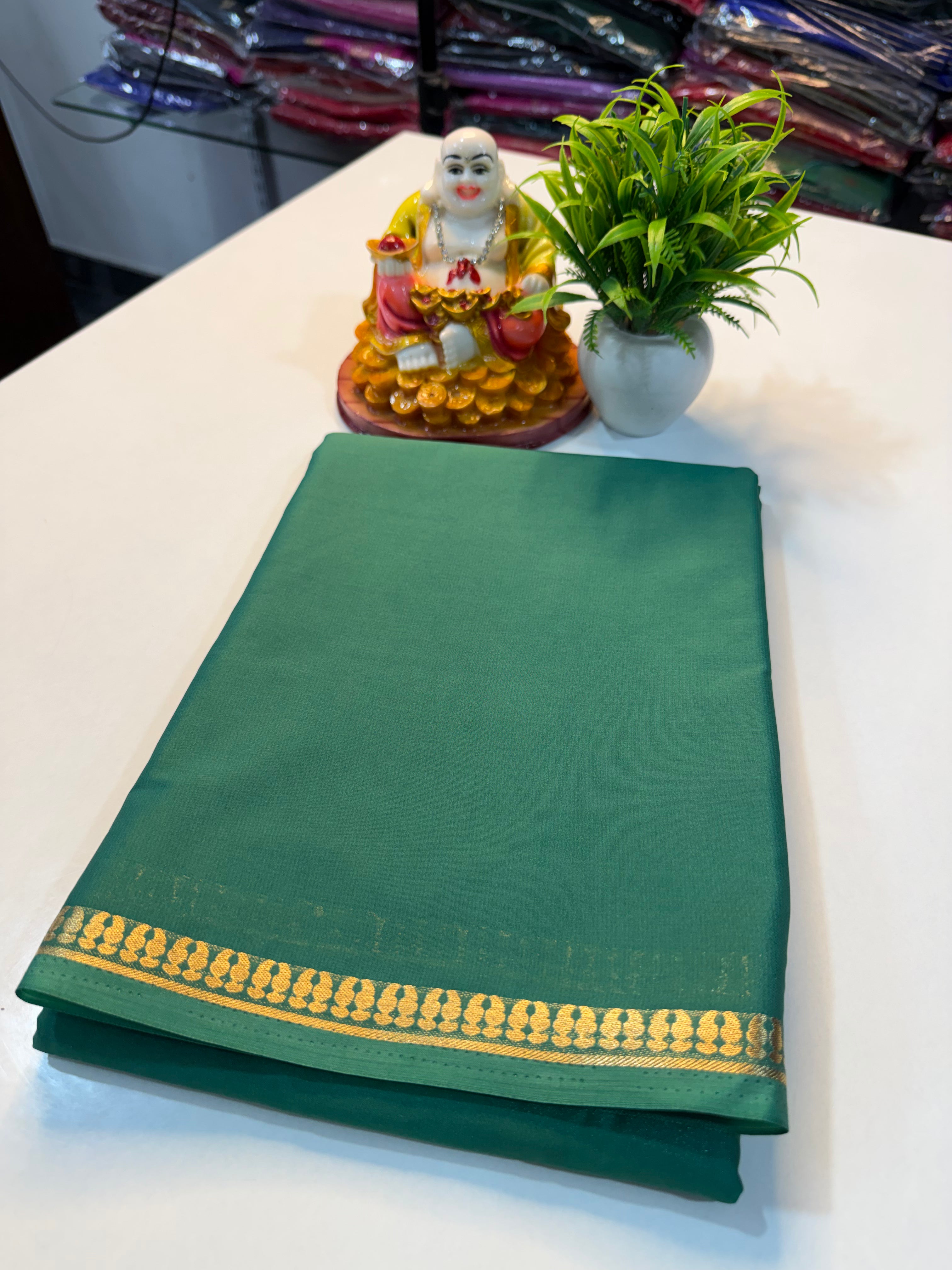 Mysore Crape Silk Saree with Beautiful Small Border & Chit Pallu | Padmavathi Silks and Sarees