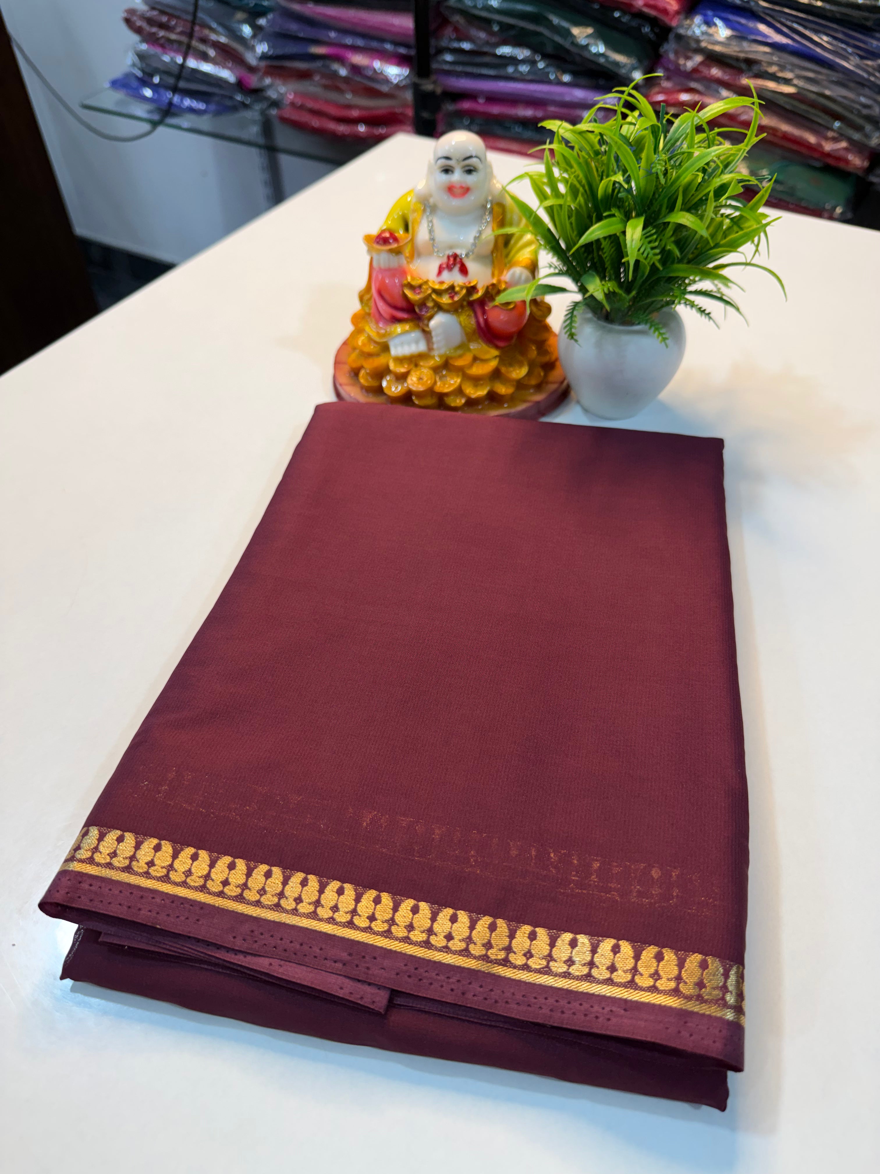 Mysore Crape Silk Saree with Beautiful Small Border & Chit Pallu | Padmavathi Silks and Sarees