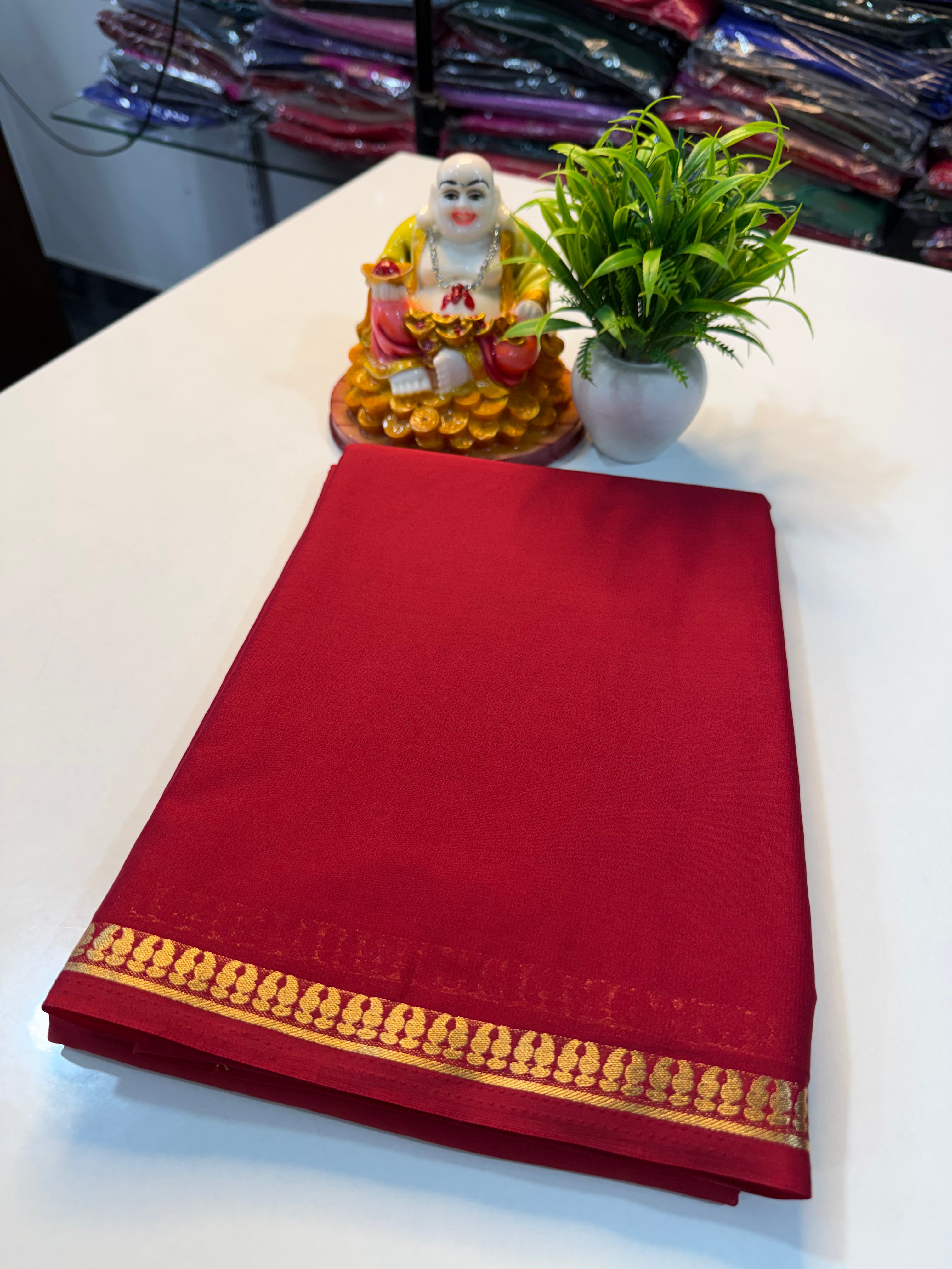 Mysore Crape Silk Saree with Beautiful Small Border & Chit Pallu | Padmavathi Silks and Sarees