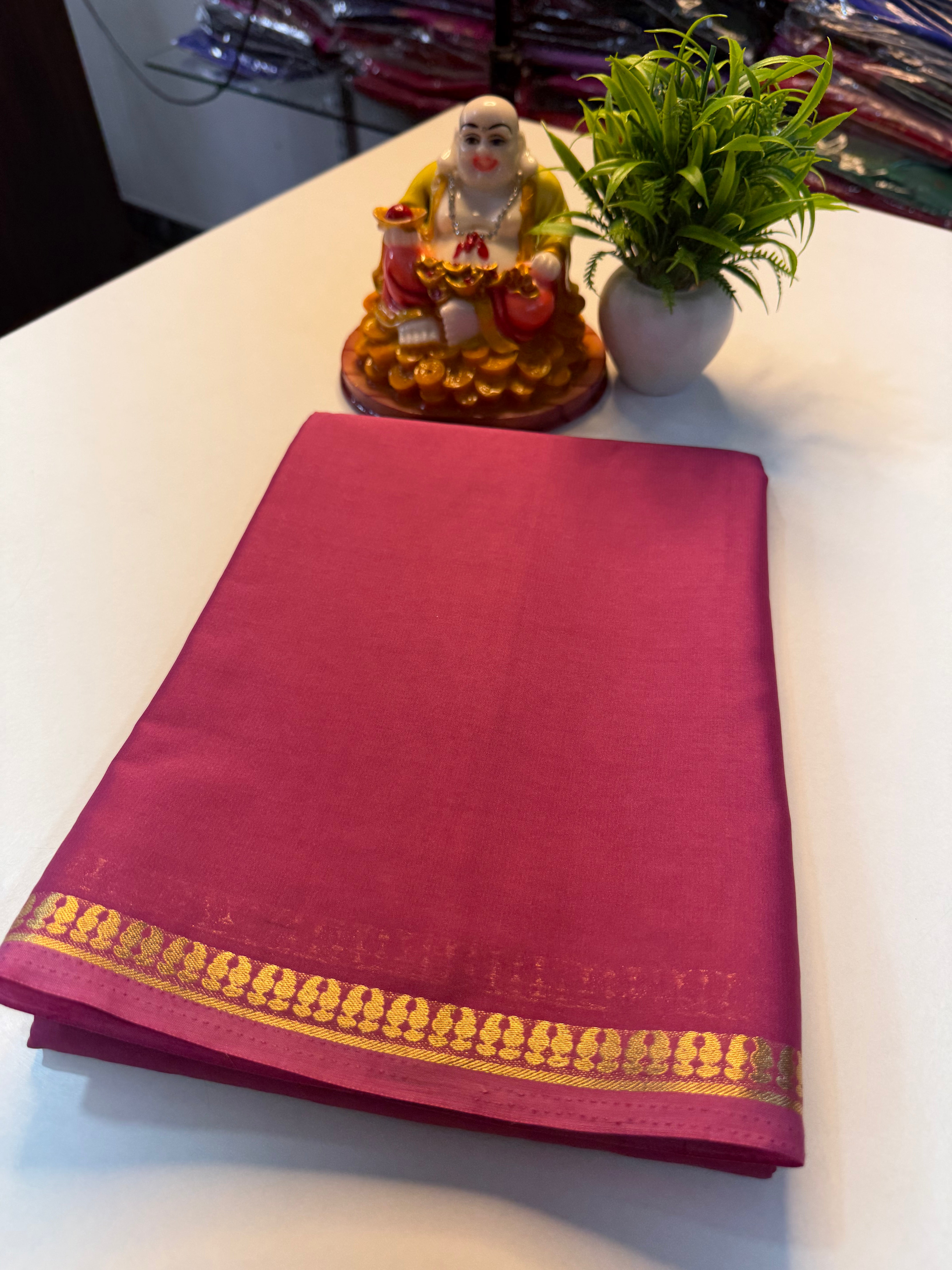 Mysore Crape Silk Saree with Beautiful Small Border & Chit Pallu | Padmavathi Silks and Sarees