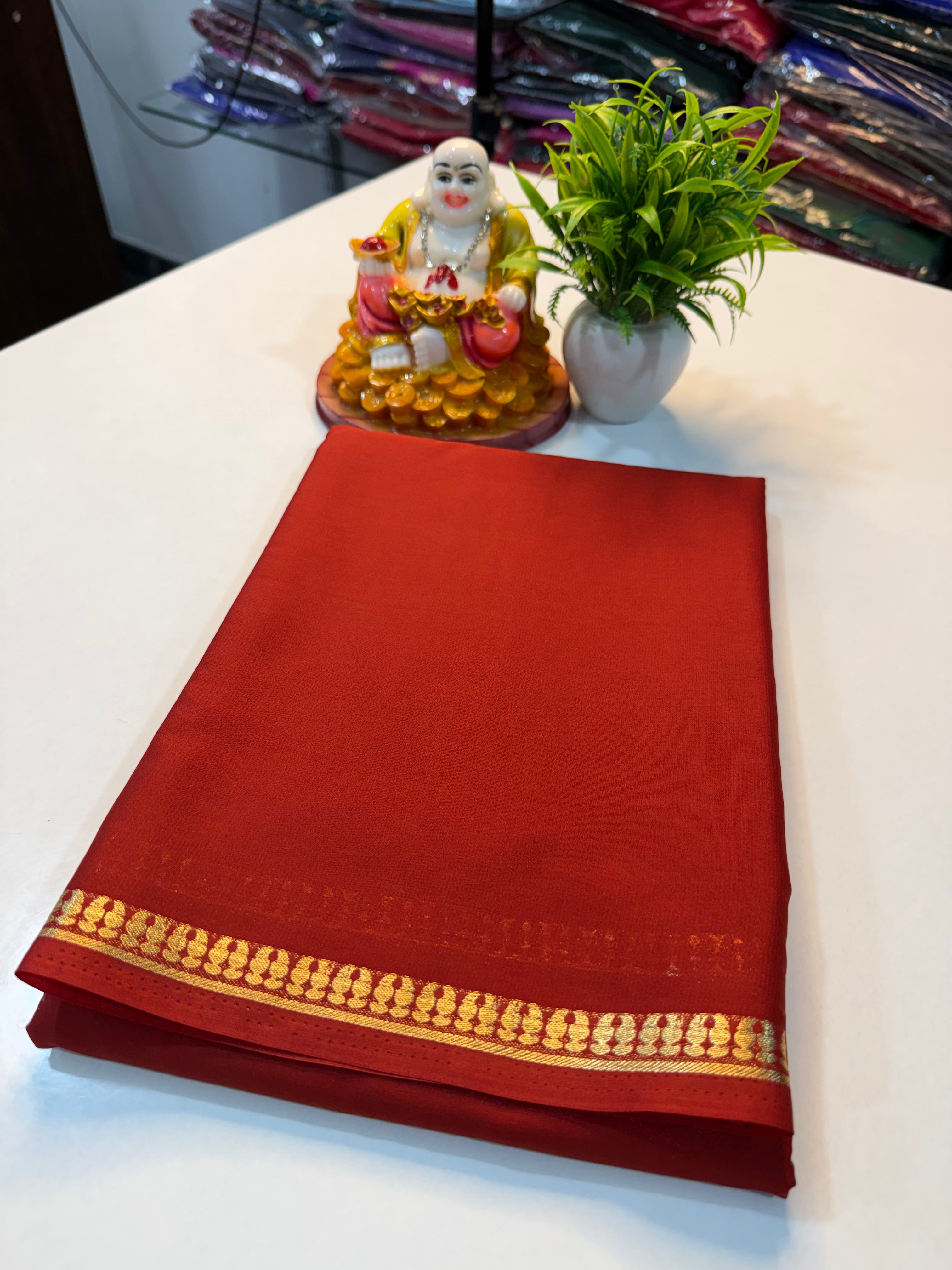 Mysore Crape Silk Saree with Beautiful Small Border & Chit Pallu | Padmavathi Silks and Sarees