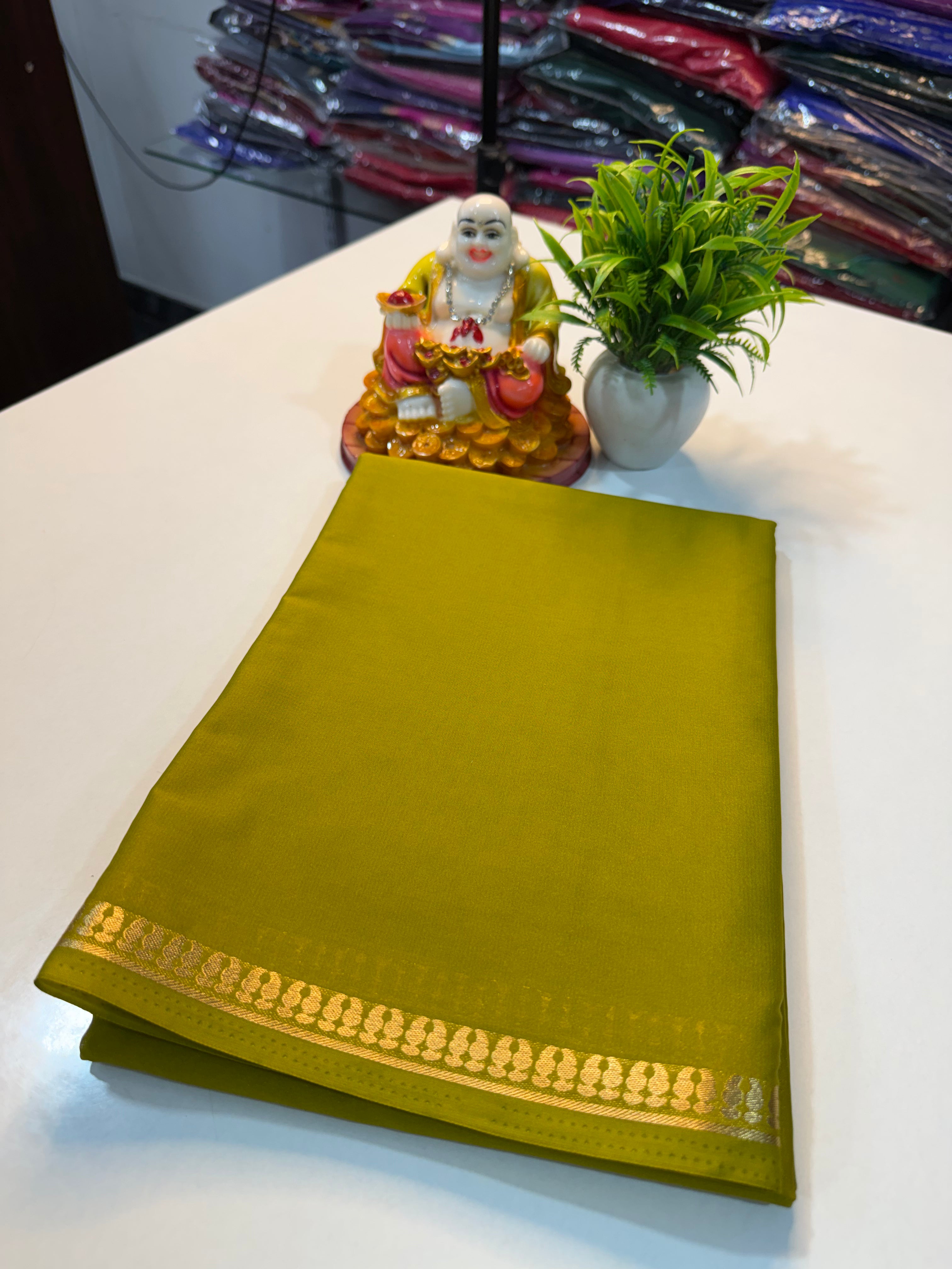 Mysore Crape Silk Saree with Beautiful Small Border & Chit Pallu | Padmavathi Silks and Sarees