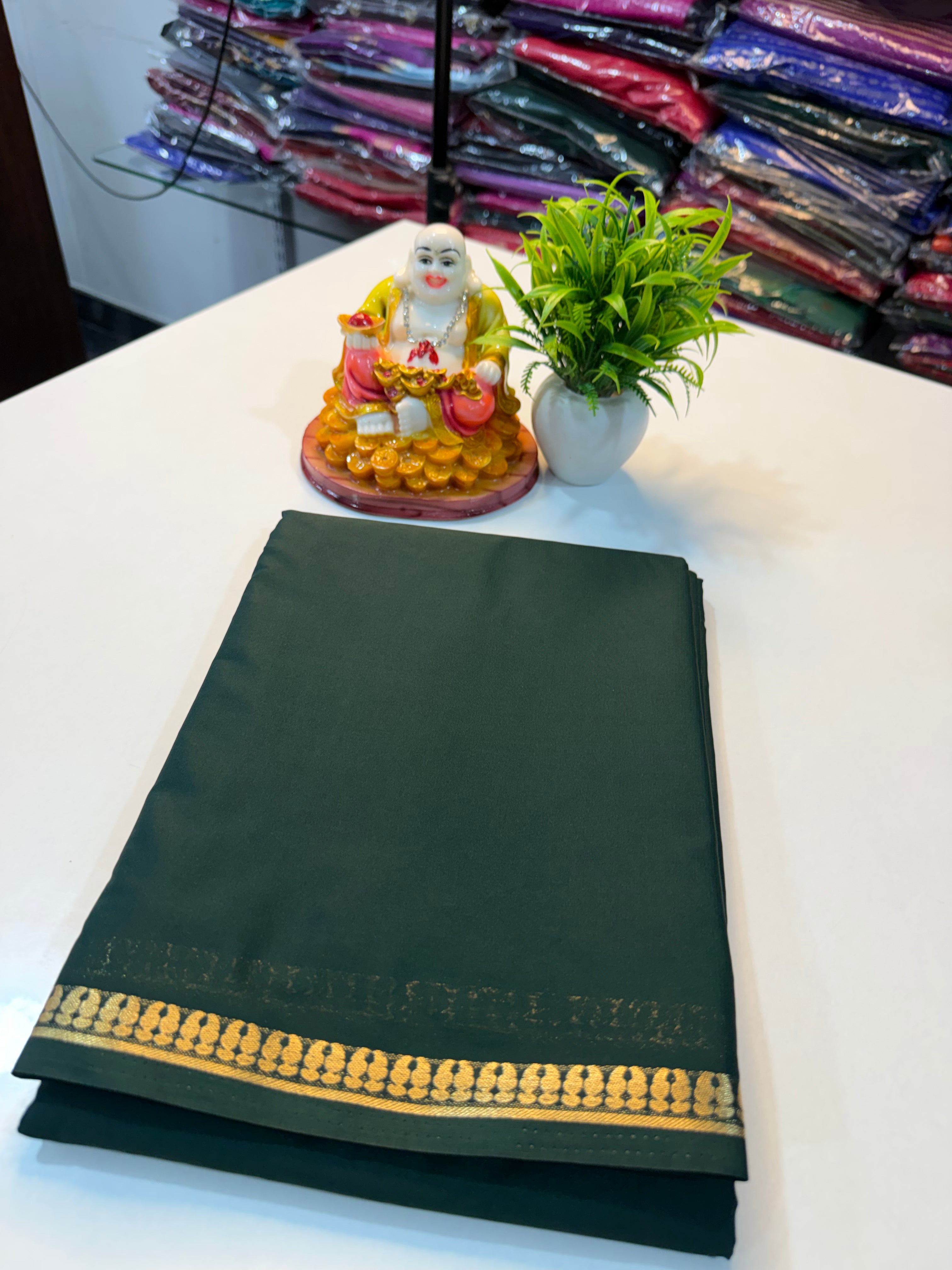 Mysore Crape Silk Saree with Beautiful Small Border & Chit Pallu | Padmavathi Silks and Sarees