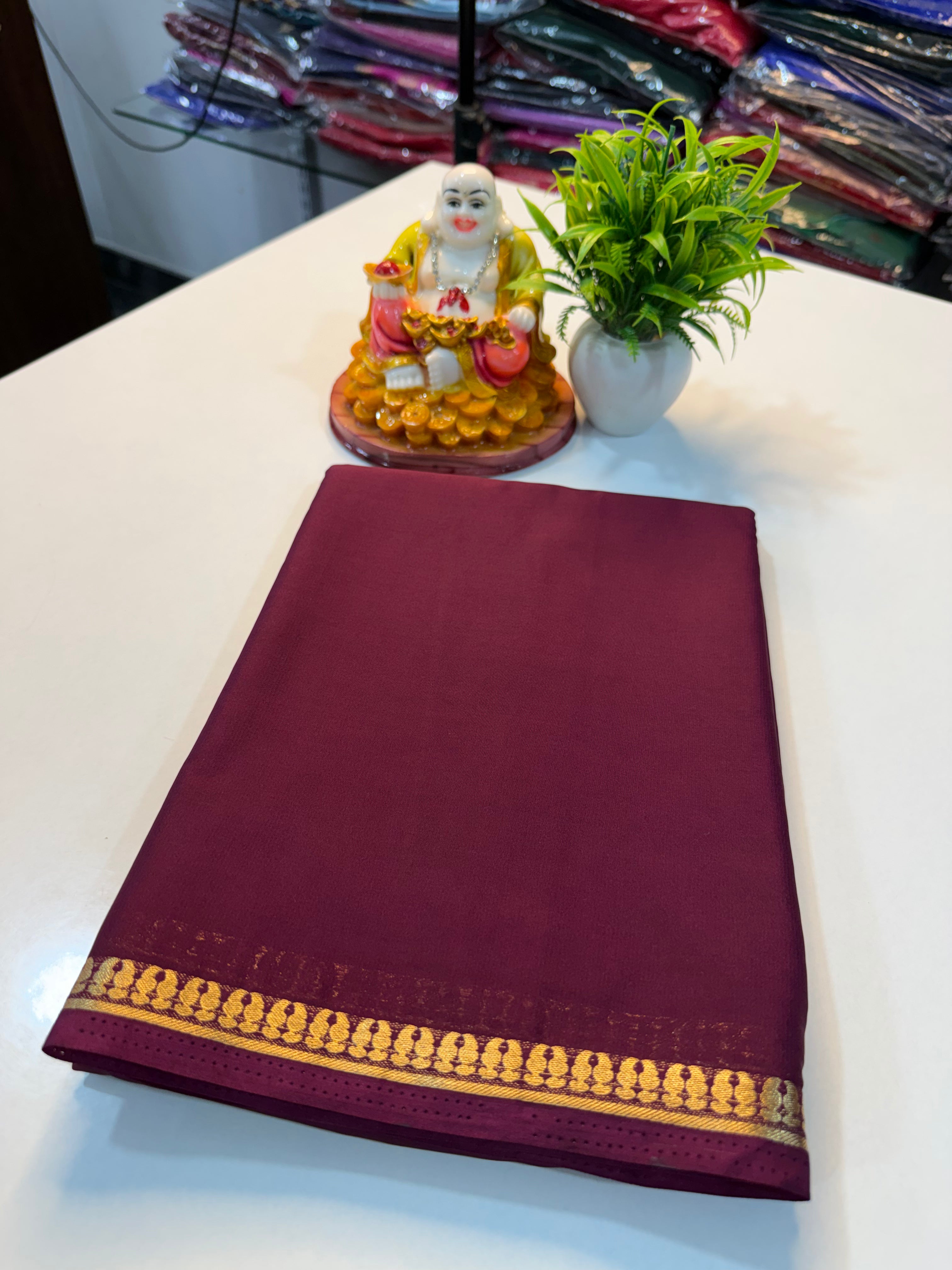 Mysore Crape Silk Saree with Beautiful Small Border & Chit Pallu | Padmavathi Silks and Sarees