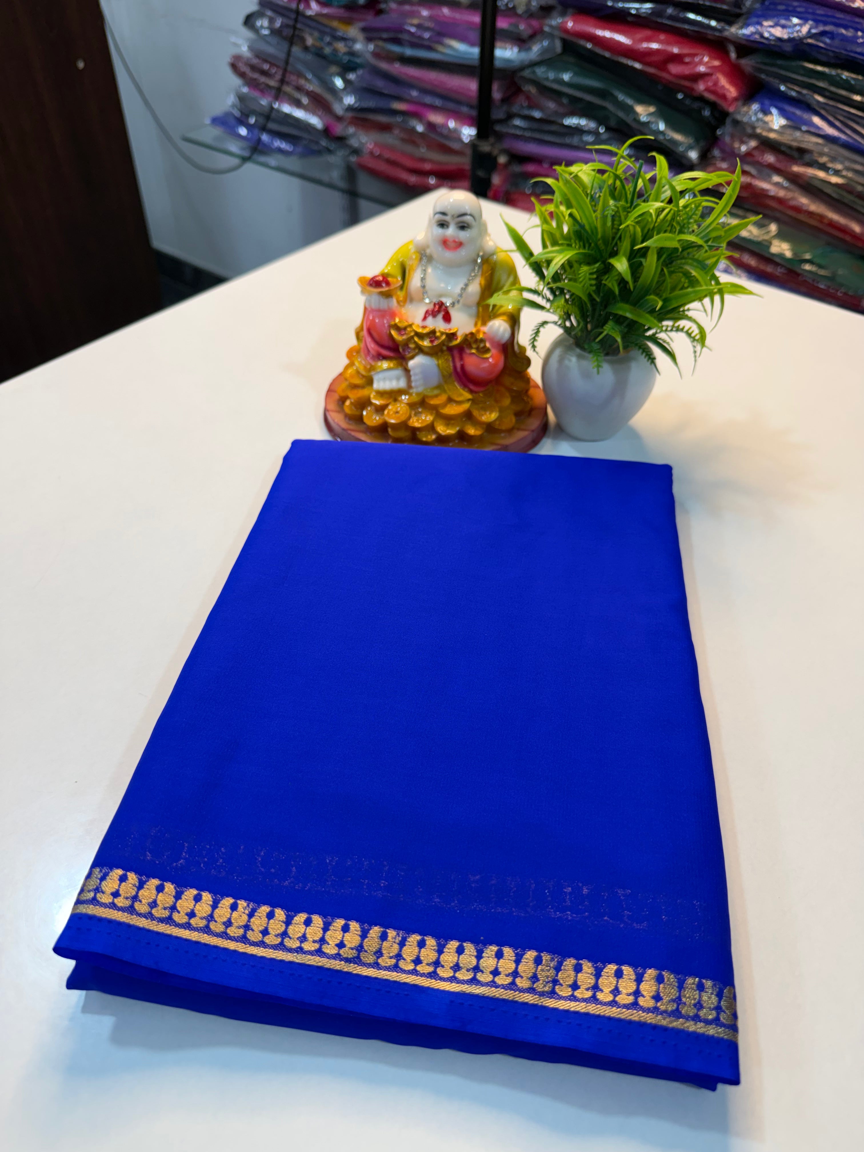 Mysore Crape Silk Saree with Beautiful Small Border & Chit Pallu | Padmavathi Silks and Sarees