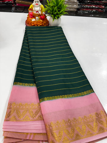 Elegant Semi Mysore Crepe Silk Saree with Contrast Border and Blouse