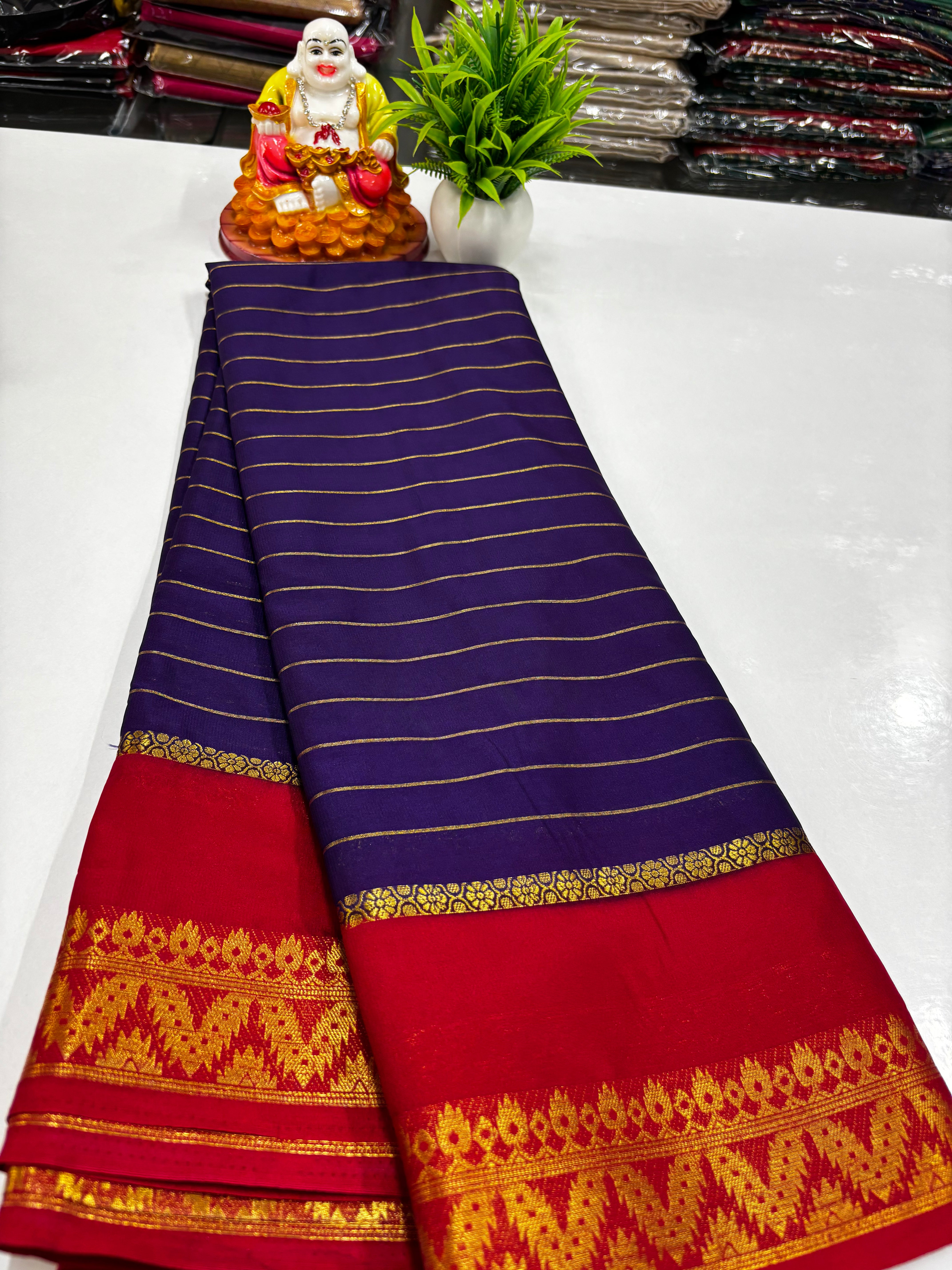 Elegant Semi Mysore Crepe Silk Saree with Contrast Border and Blouse