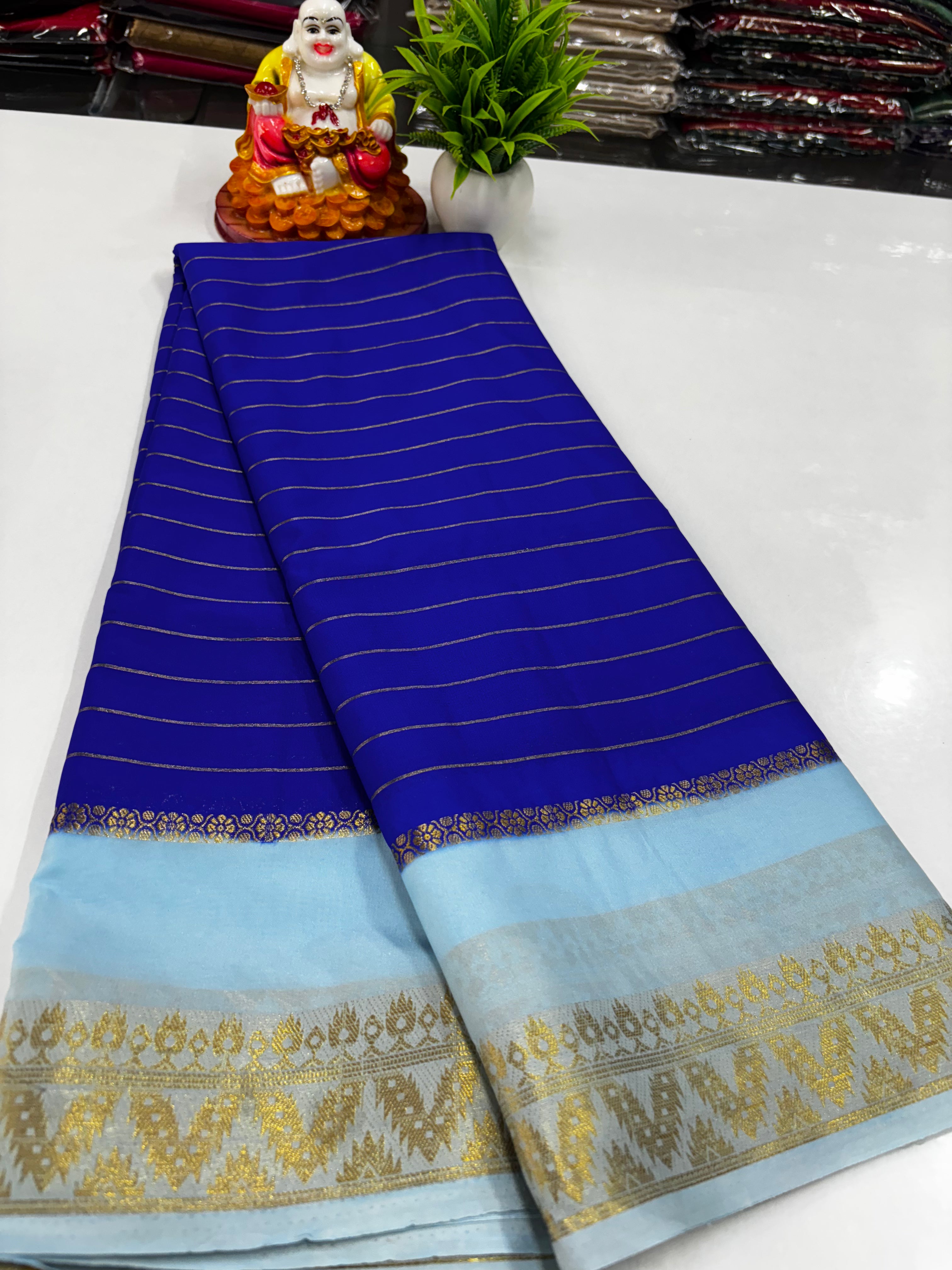 Elegant Semi Mysore Crepe Silk Saree with Contrast Border and Blouse