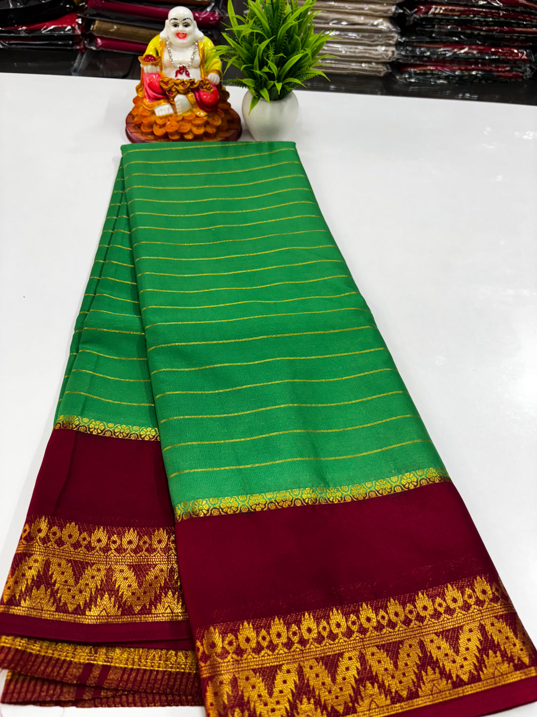 Elegant Semi Mysore Crepe Silk Saree with Contrast Border and Blouse