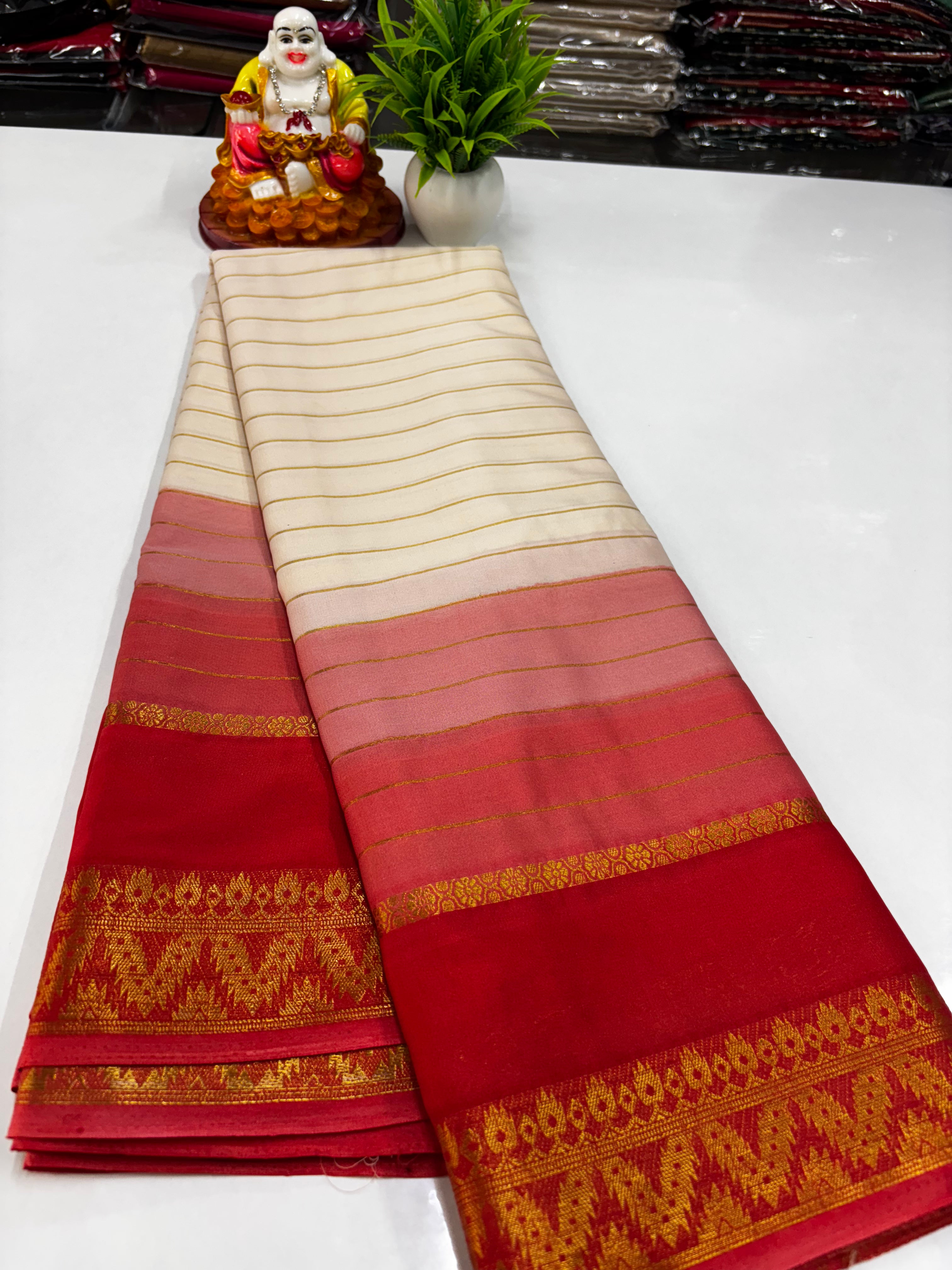 Elegant Semi Mysore Crepe Silk Saree with Contrast Border and Blouse