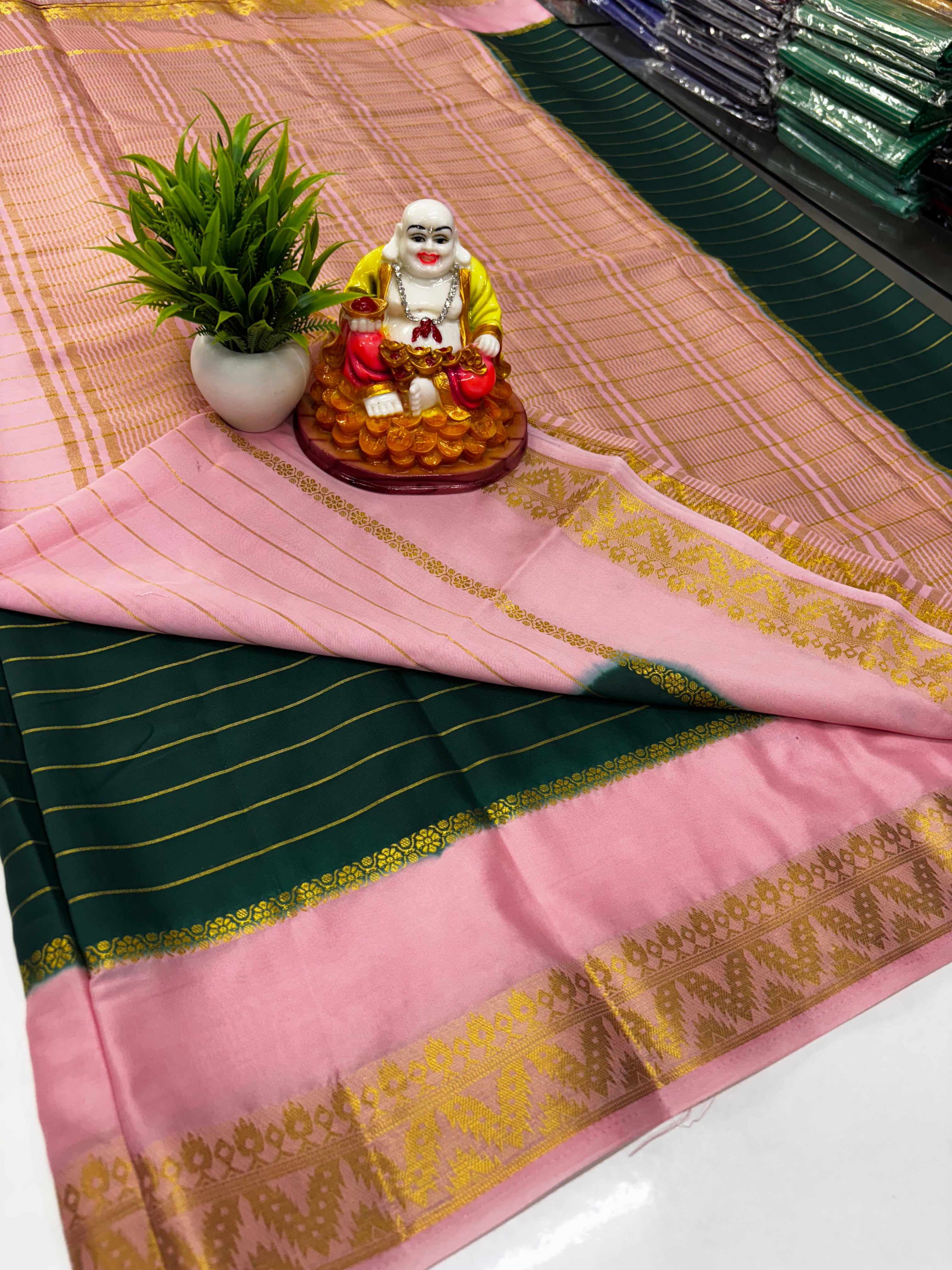 Elegant Semi Mysore Crepe Silk Saree with Contrast Border and Blouse