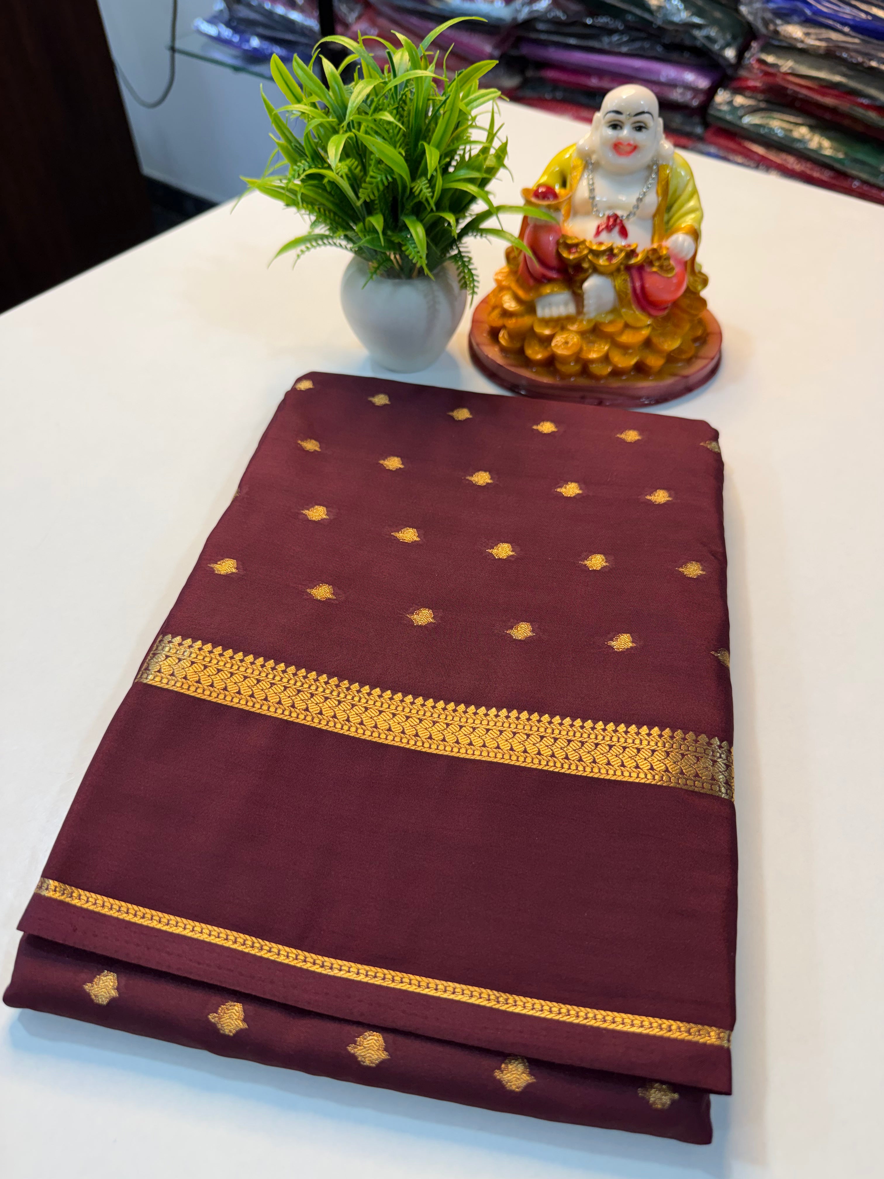Premium Mysore Crepe Silk Saree with Buttas & Chit Pallu | …Padmavathi Silks and Sarees