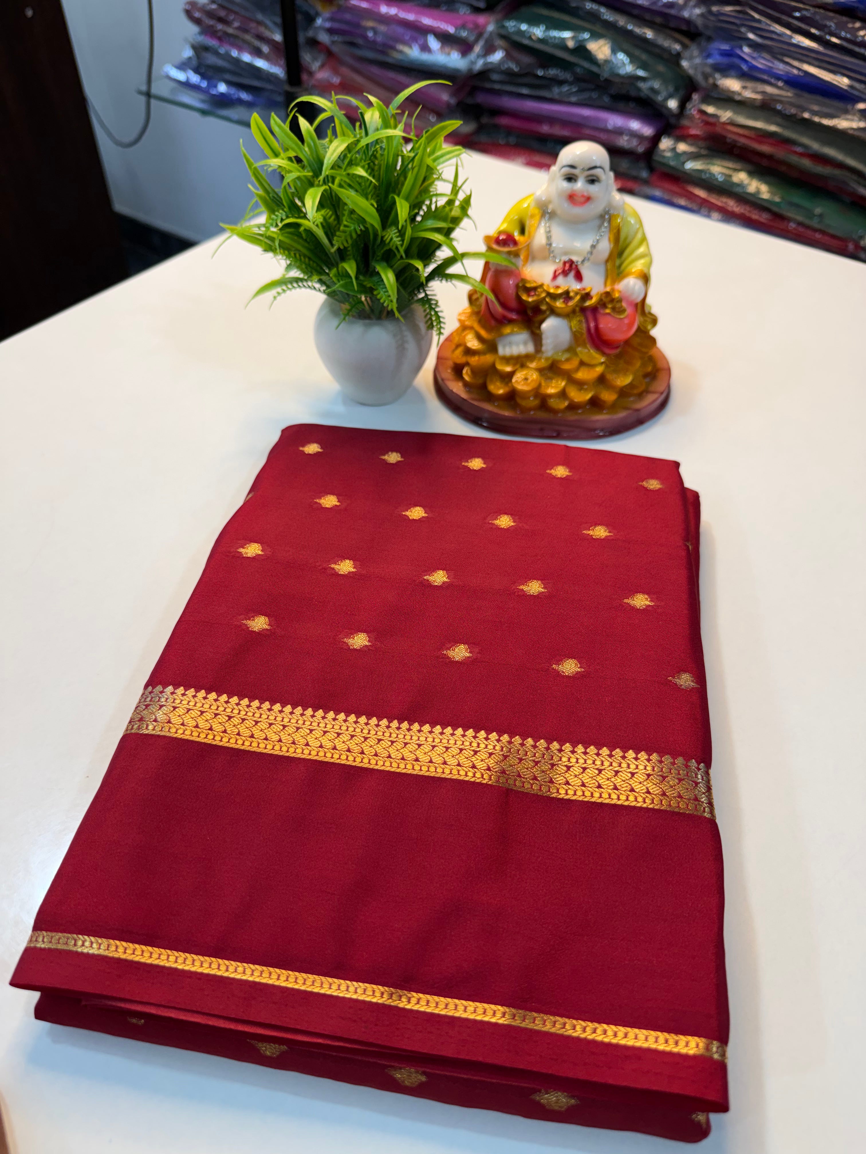 Premium Mysore Crepe Silk Saree with Buttas & Chit Pallu | …Padmavathi Silks and Sarees